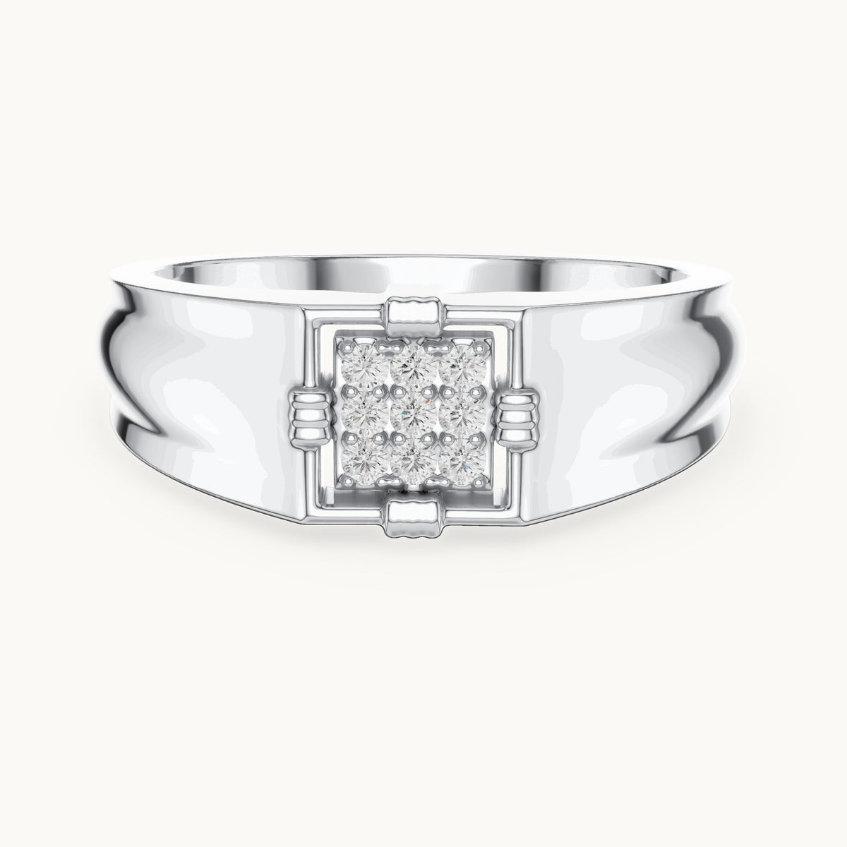 Round lab-grown diamond square cluster signet ring in white gold, 0.135 CT TW, view 4