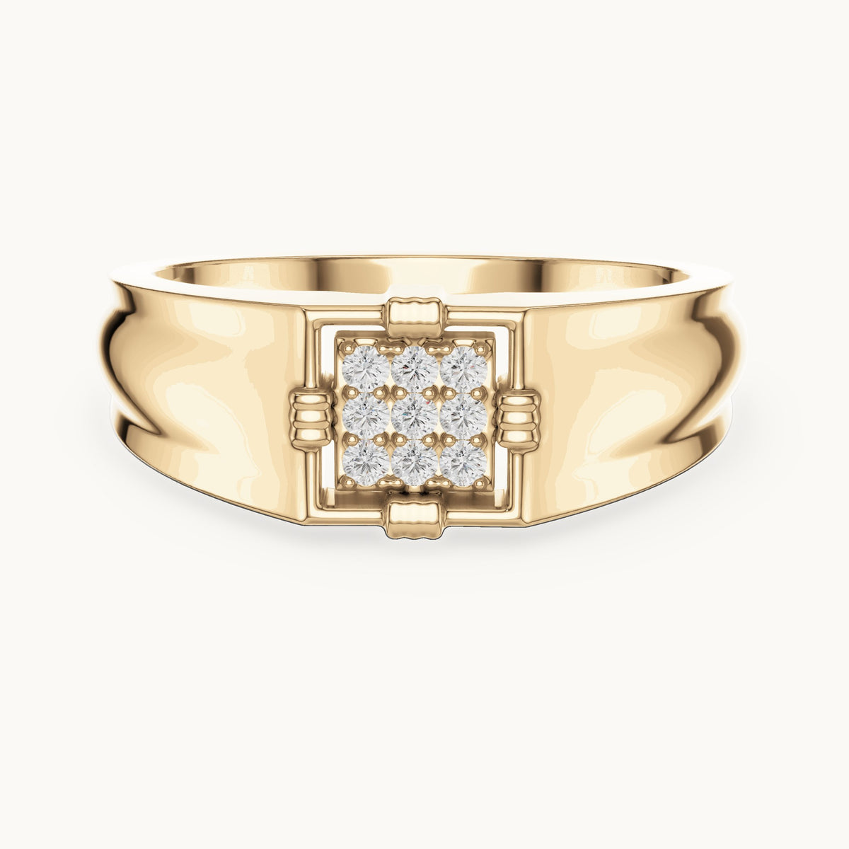 Round lab-grown diamond square cluster signet ring in yellow gold, 0.135 CT TW, view 4