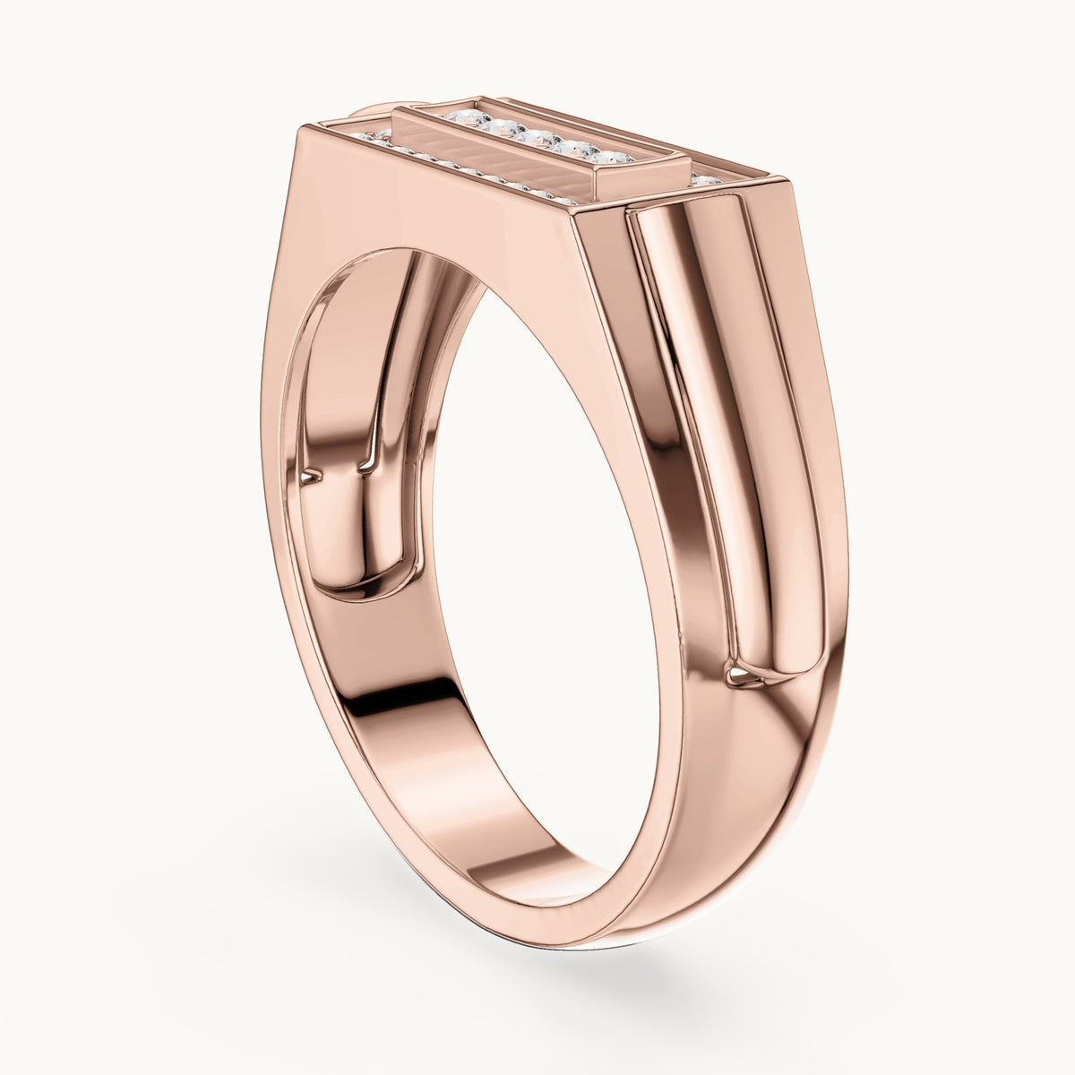 Round lab-grown diamond rectangular pavé signet ring in rose gold, 0.268 CT TW, view 1