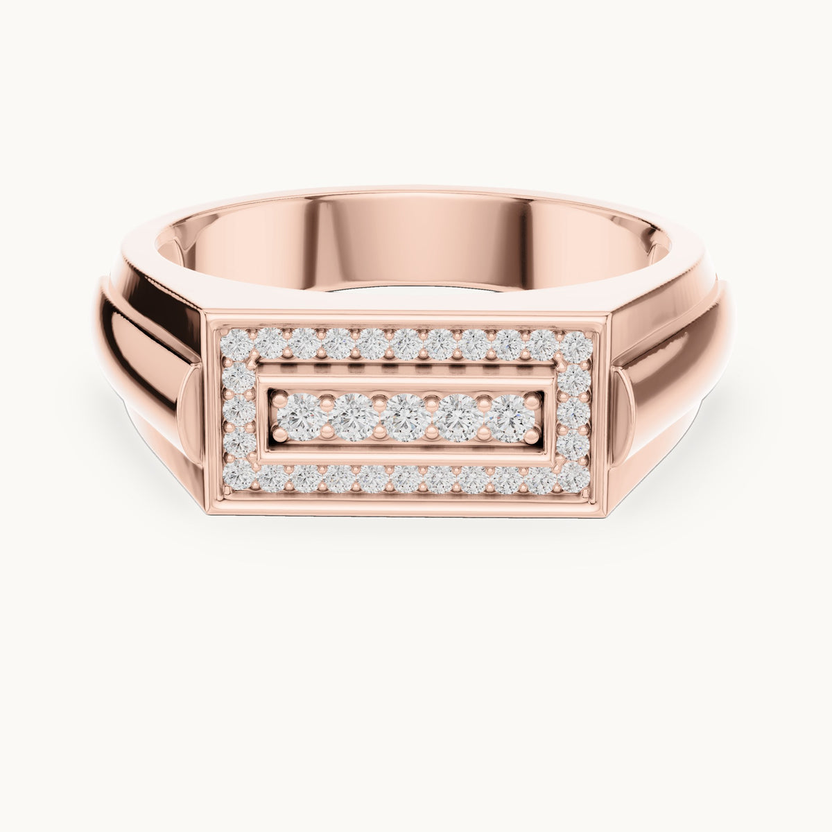 Round lab-grown diamond rectangular pavé signet ring in rose gold, 0.268 CT TW, view 4