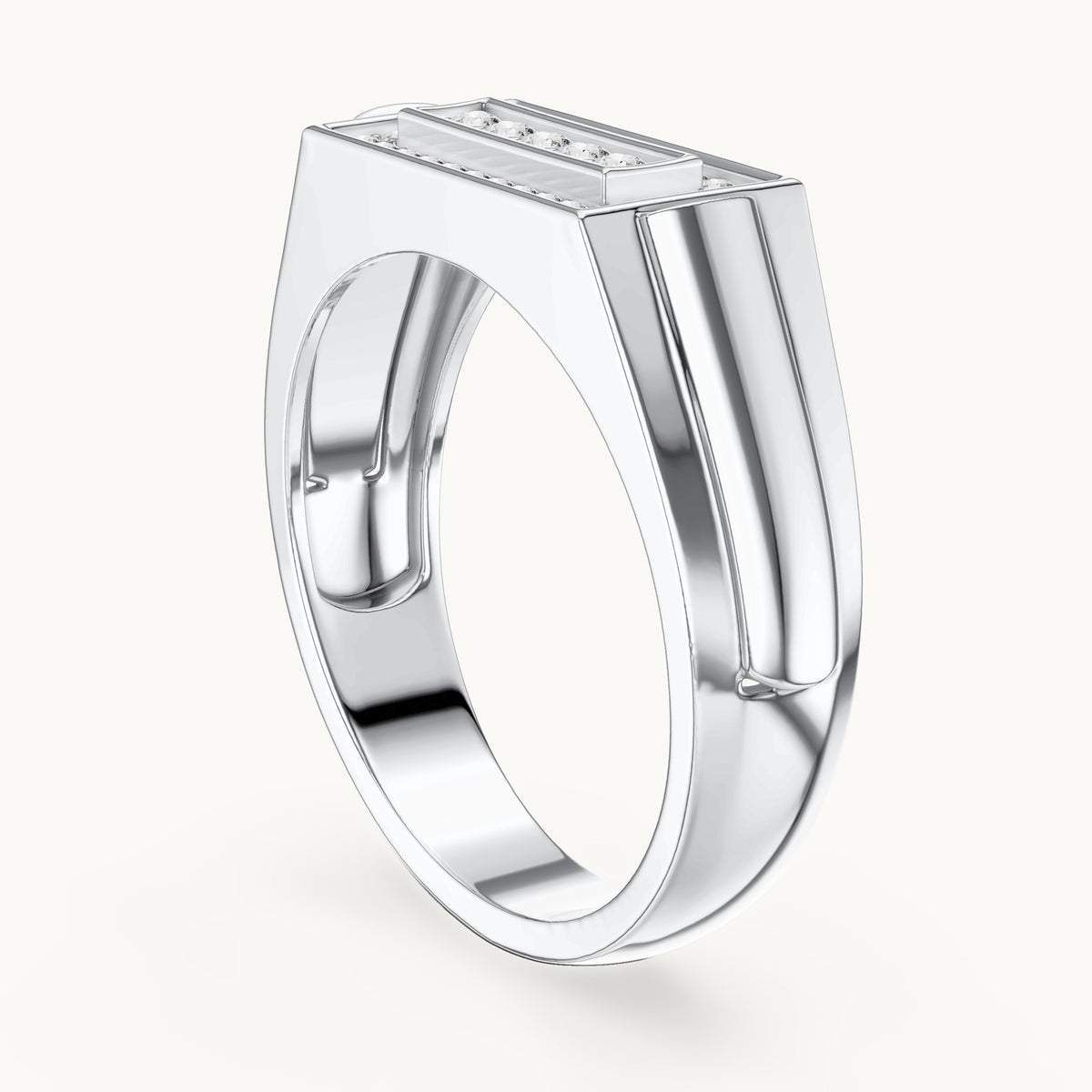 Round lab-grown diamond rectangular pavé signet ring in white gold, 0.268 CT TW, view 1