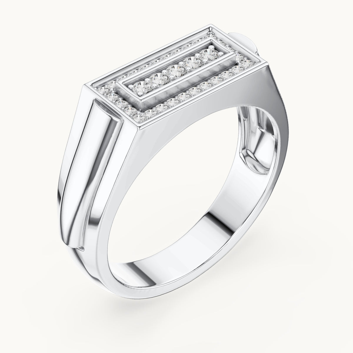 Round lab-grown diamond rectangular pavé signet ring in white gold, 0.268 CT TW, view 2