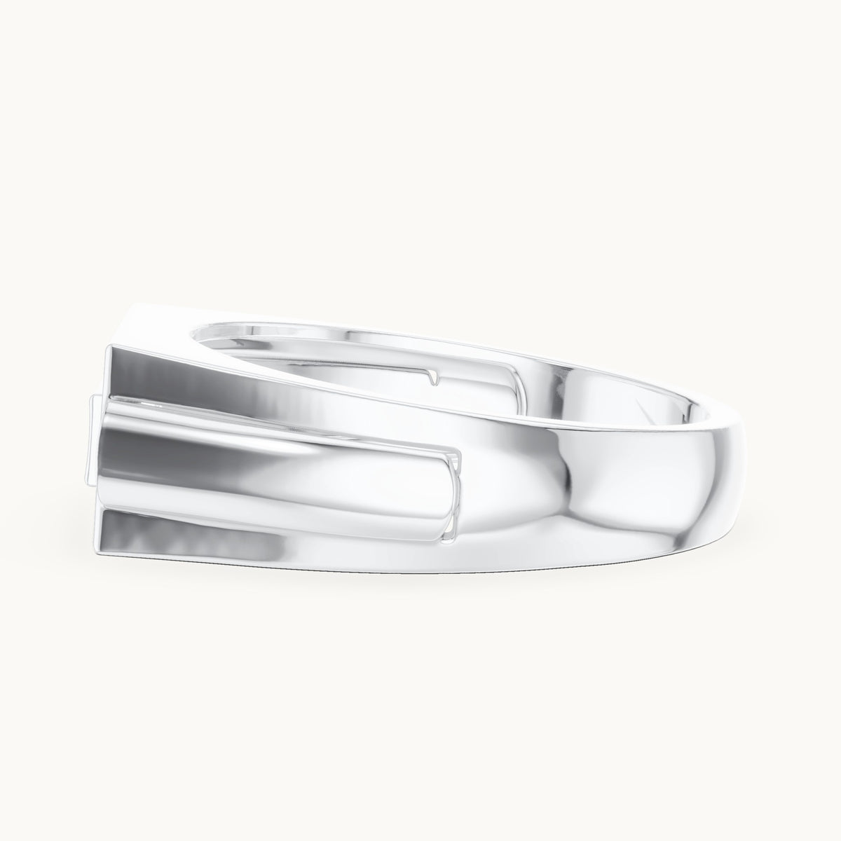 Round lab-grown diamond rectangular pavé signet ring in white gold, 0.268 CT TW, view 3