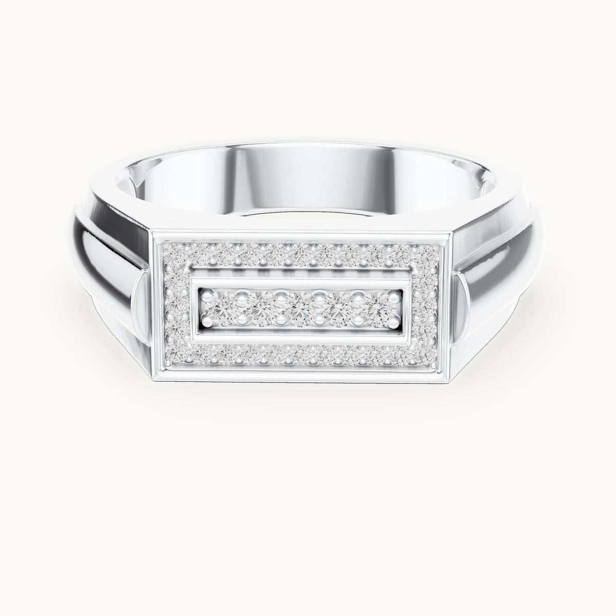Round lab-grown diamond rectangular pavé signet ring in white gold, 0.268 CT TW, view 4