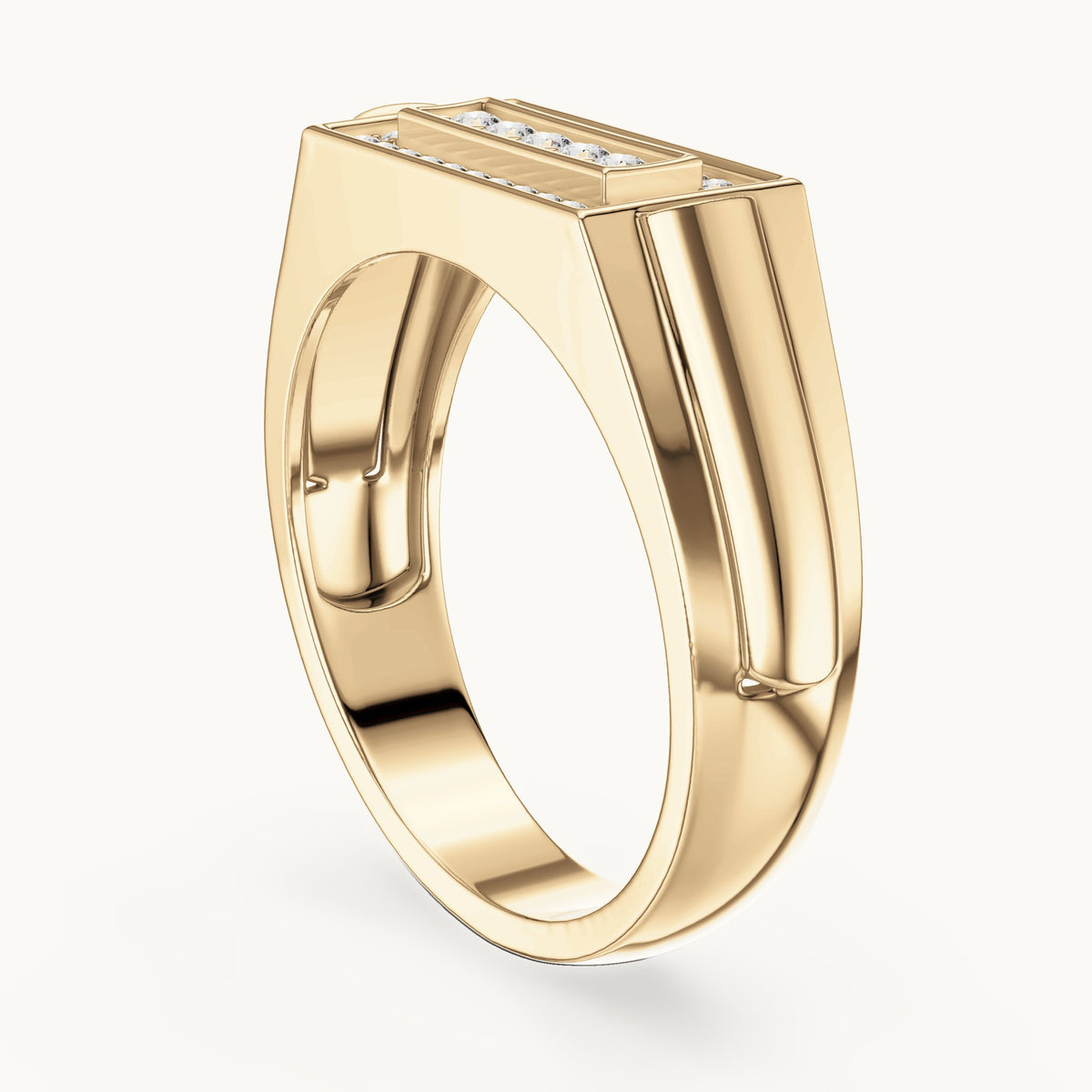 Round lab-grown diamond rectangular pavé signet ring in yellow gold, 0.268 CT TW, view 1
