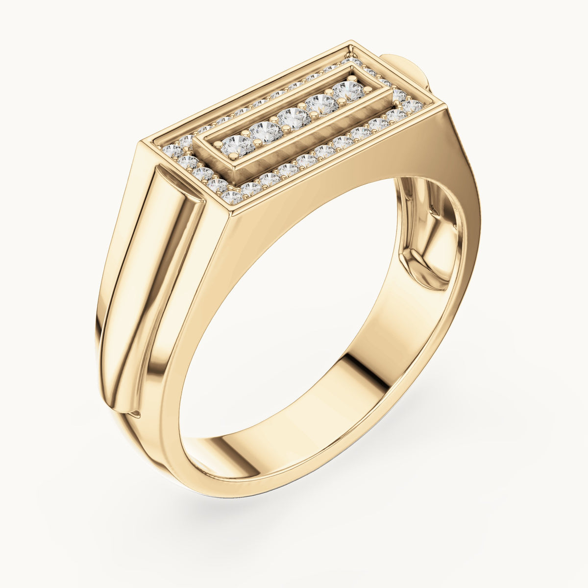 Round lab-grown diamond rectangular pavé signet ring in yellow gold, 0.268 CT TW, view 2