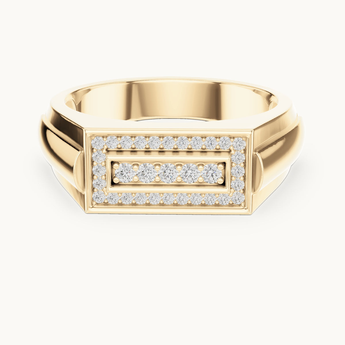 Round lab-grown diamond rectangular pavé signet ring in yellow gold, 0.268 CT TW, view 4