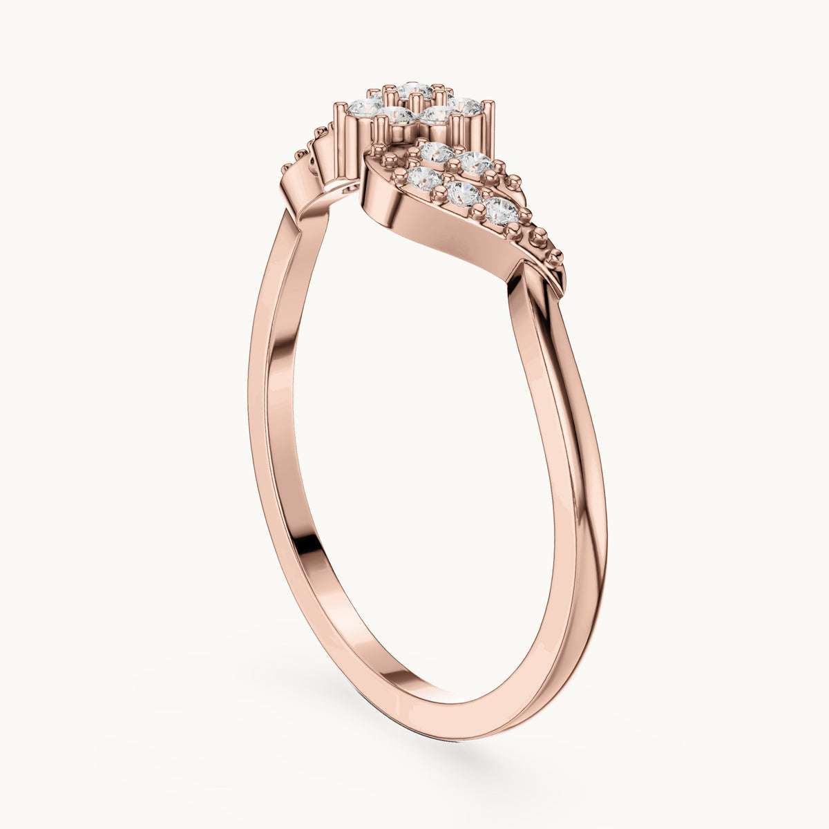 Round lab-grown diamond flower cluster swirl ring in rose gold, 0.13 CT TW, view 1