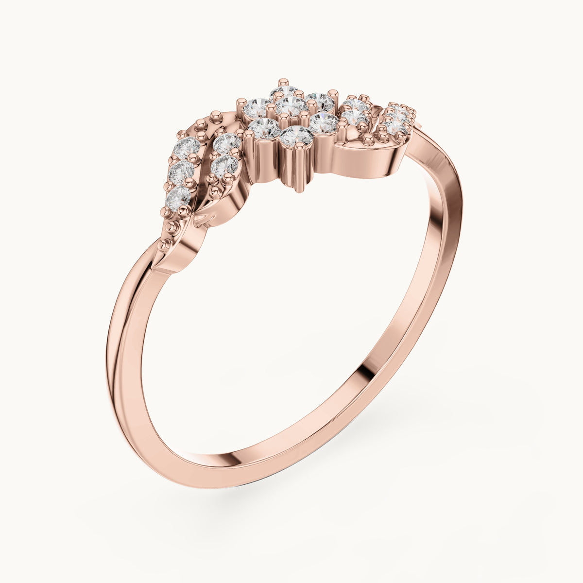 Round lab-grown diamond flower cluster swirl ring in rose gold, 0.13 CT TW, view 2