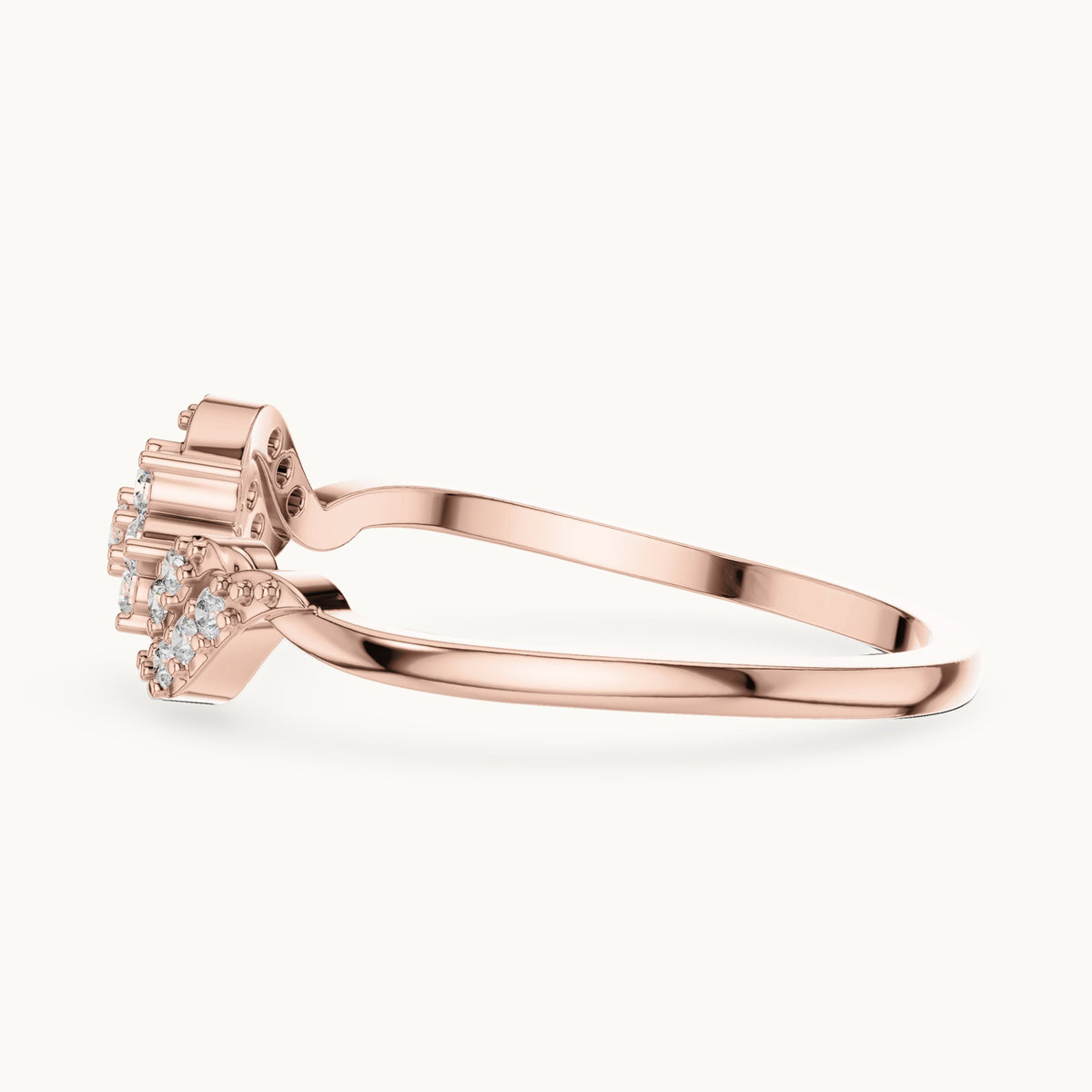 Round lab-grown diamond flower cluster swirl ring in rose gold, 0.13 CT TW, view 3