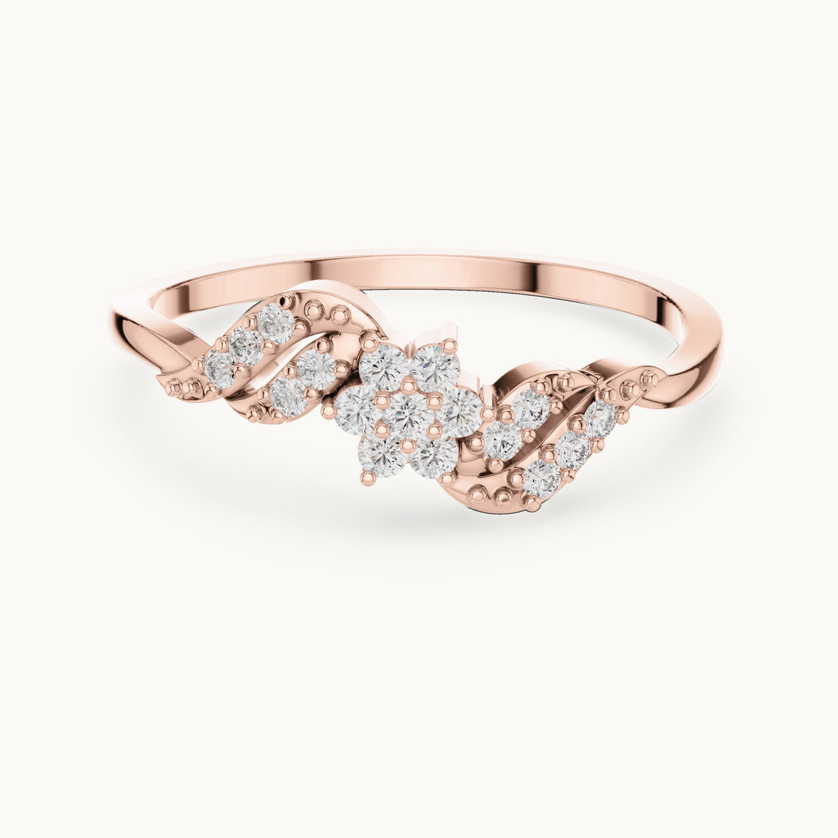 Round lab-grown diamond flower cluster swirl ring in rose gold, 0.13 CT TW, view 4