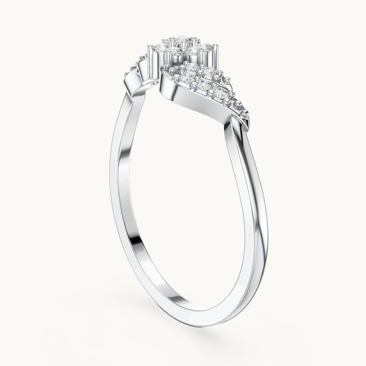 Round lab-grown diamond flower cluster swirl ring in white gold, 0.13 CT TW, view 1