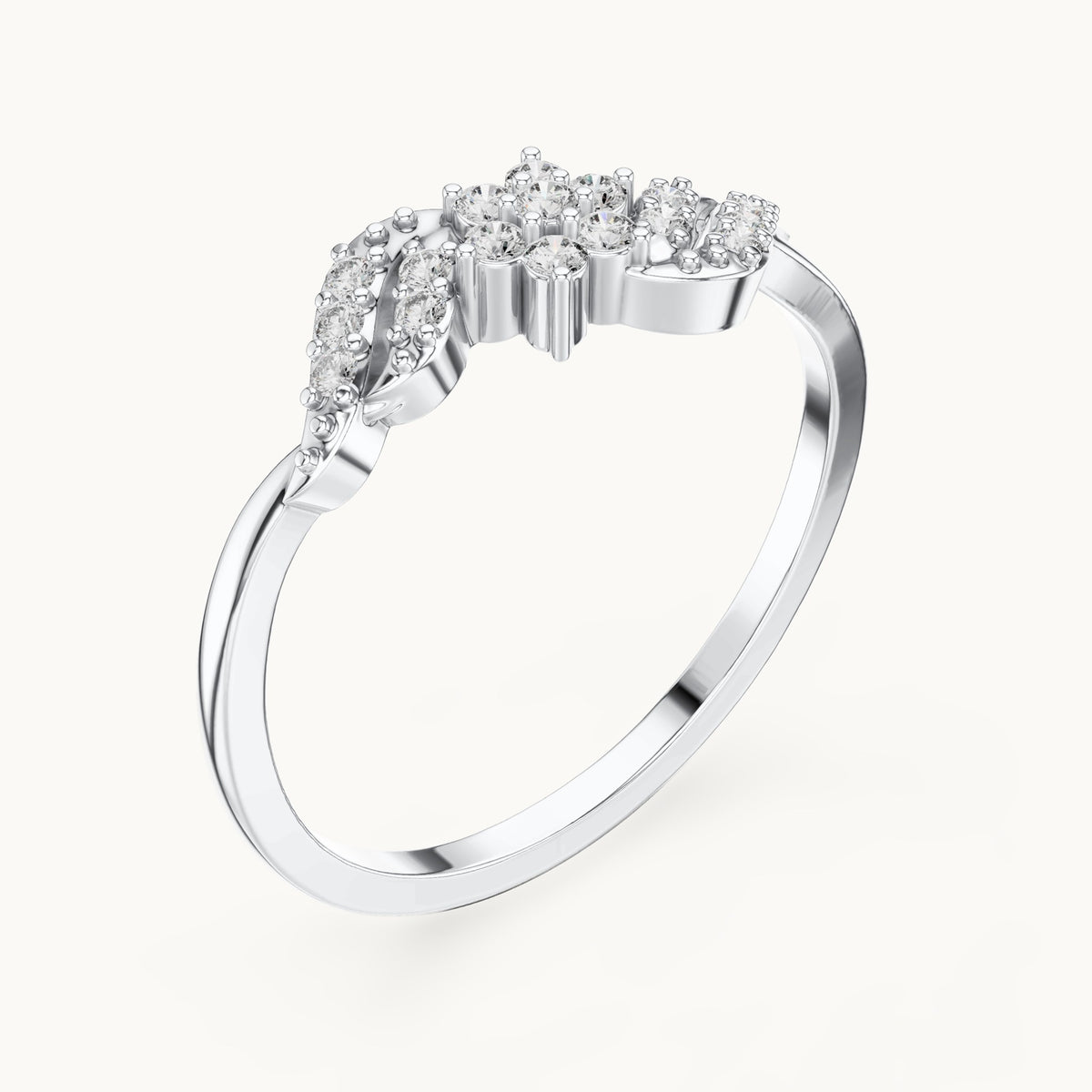 Round lab-grown diamond flower cluster swirl ring in white gold, 0.13 CT TW, view 2