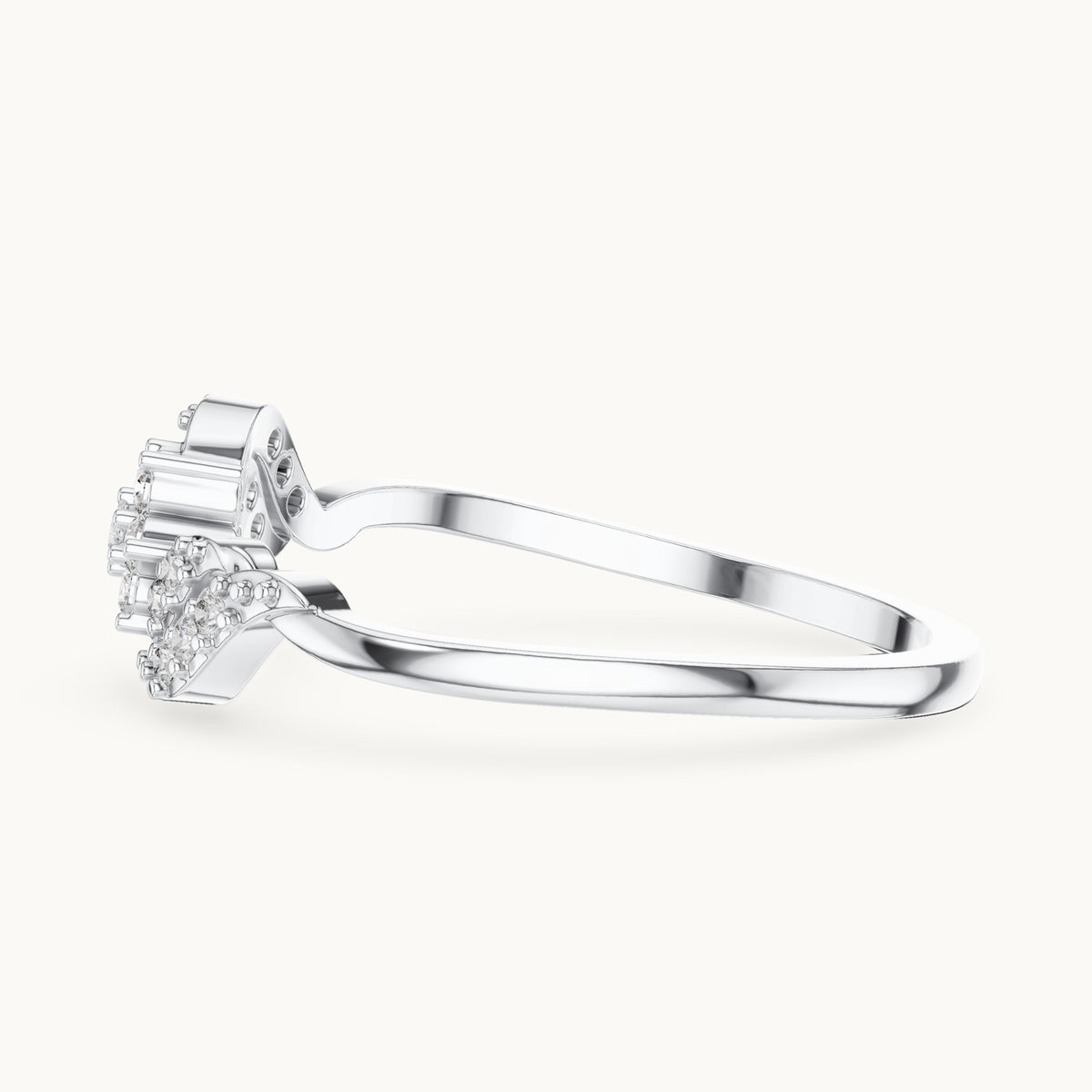 Round lab-grown diamond flower cluster swirl ring in white gold, 0.13 CT TW, view 3