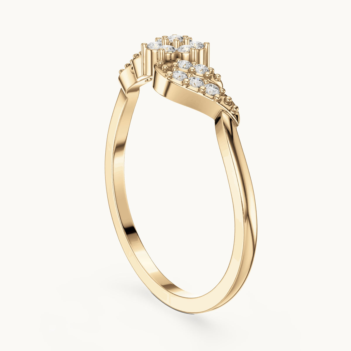 Round lab-grown diamond flower cluster swirl ring in yellow gold, 0.13 CT TW, view 1