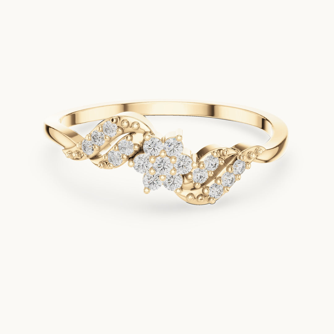 Round lab-grown diamond flower cluster swirl ring in yellow gold, 0.13 CT TW, view 4
