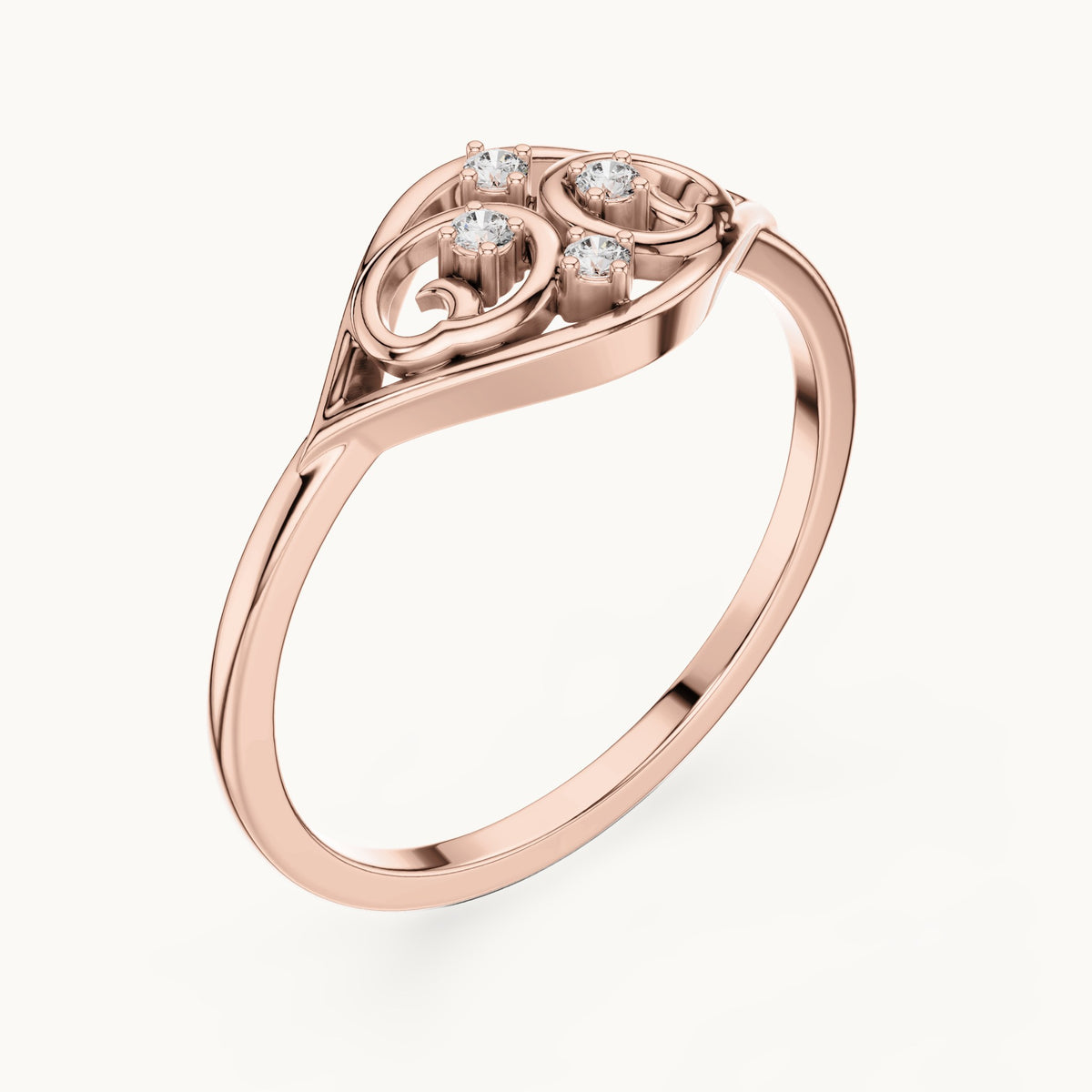 Round lab-grown diamond filigree scroll ring in rose gold, 0.040 CT TW, view 2