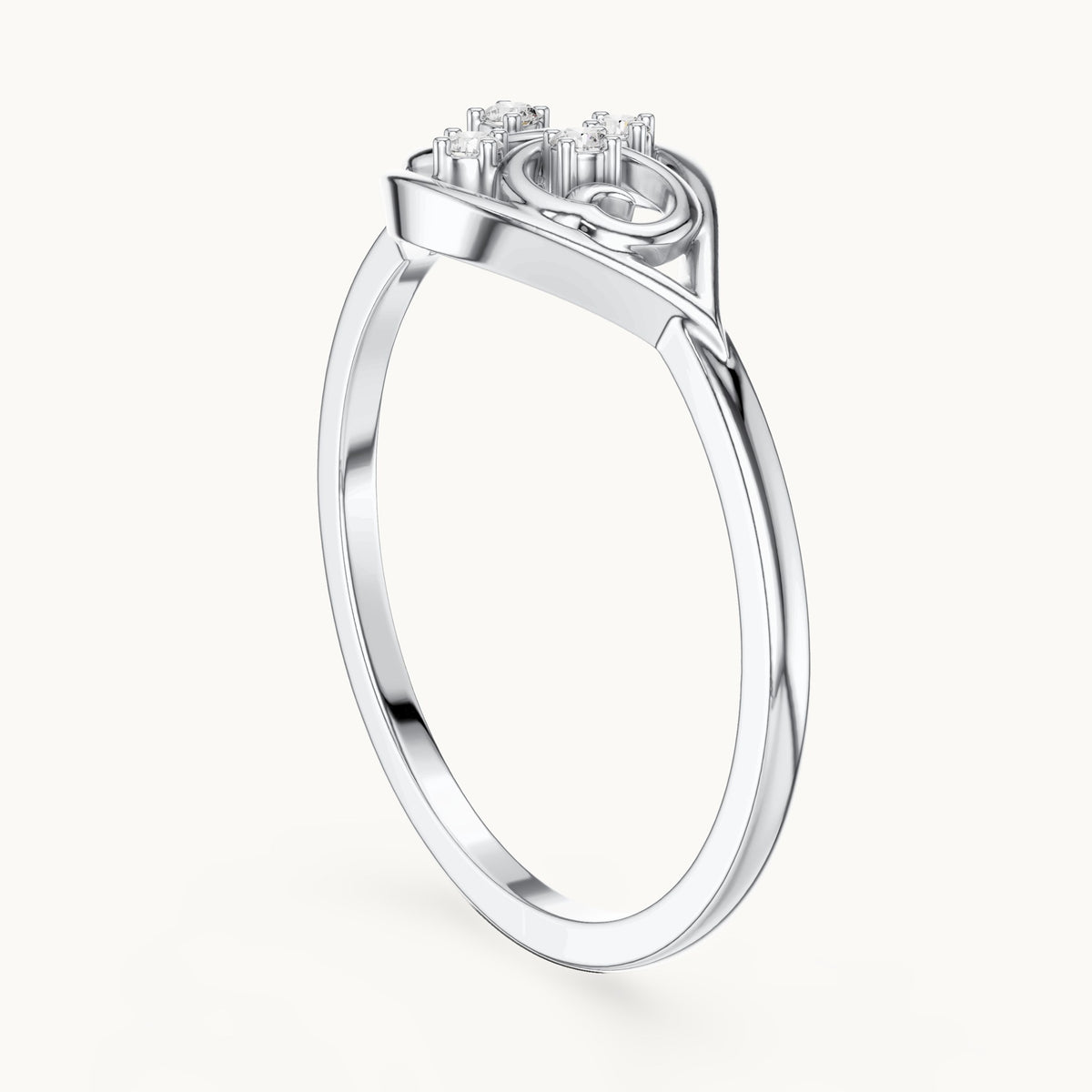 Round lab-grown diamond filigree scroll ring in white gold, 0.040 CT TW, view 1