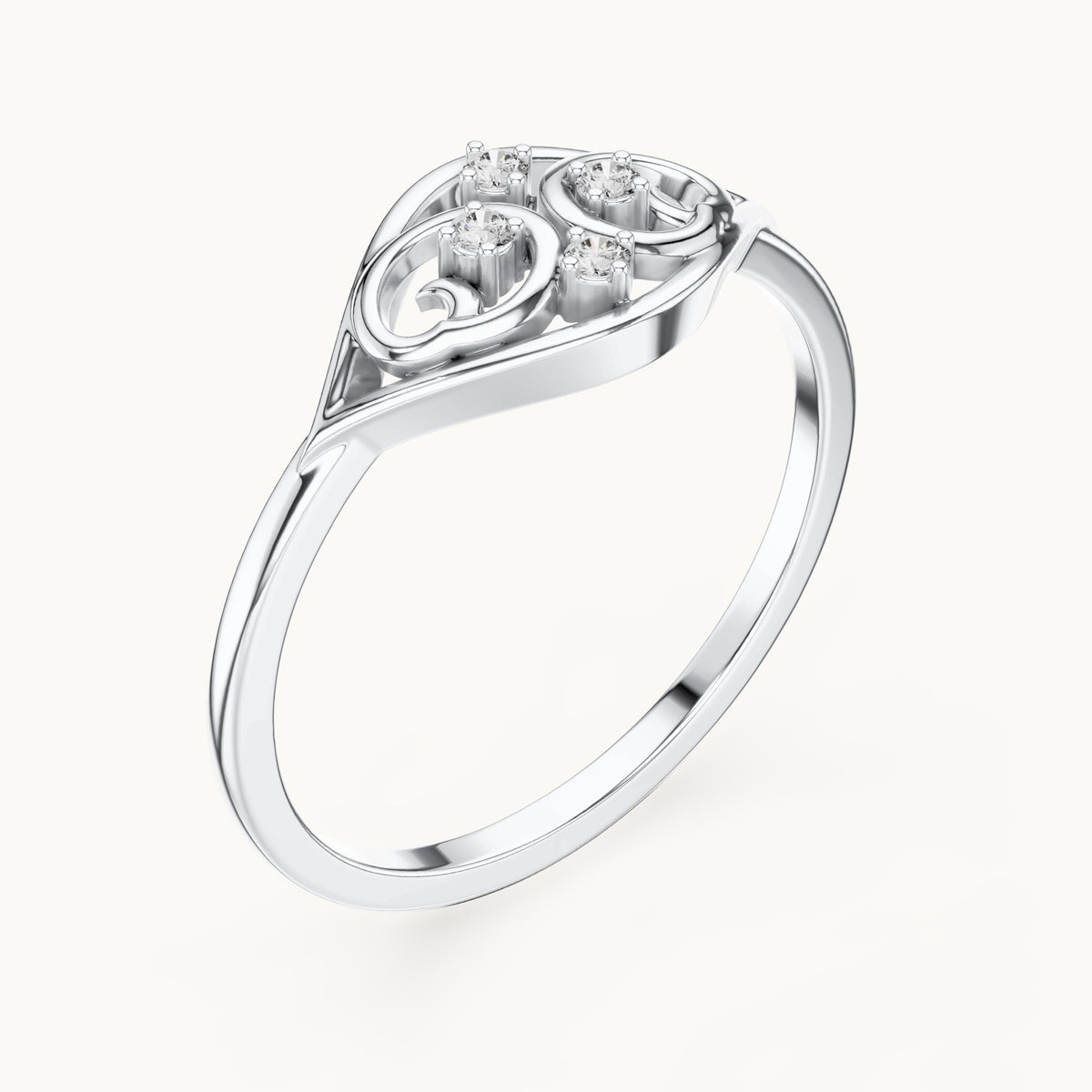 Round lab-grown diamond filigree scroll ring in white gold, 0.040 CT TW, view 2