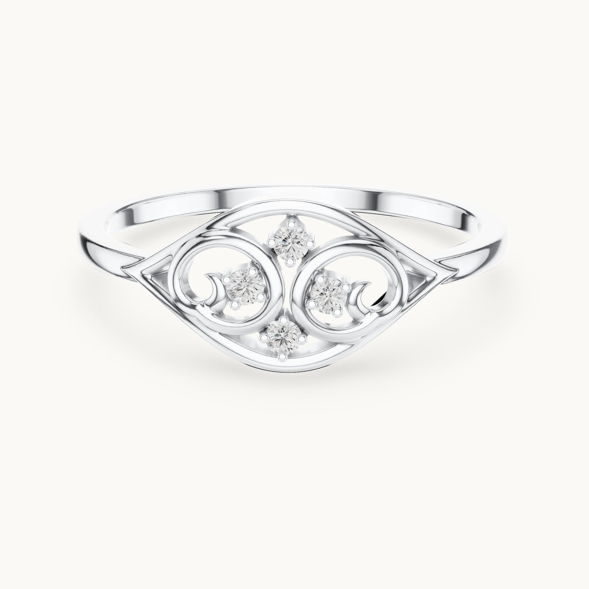Round lab-grown diamond filigree scroll ring in white gold, 0.040 CT TW, view 4
