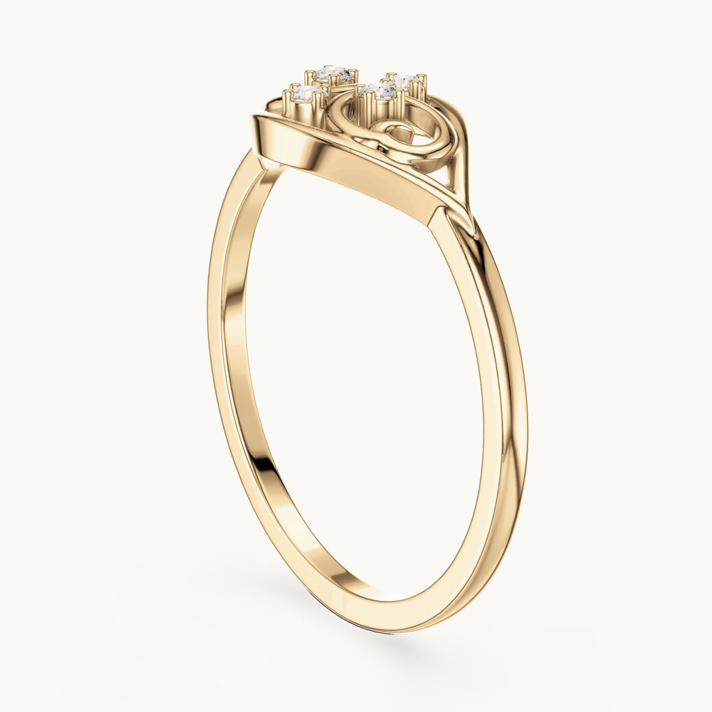 Round lab-grown diamond filigree scroll ring in yellow gold, 0.040 CT TW, view 1