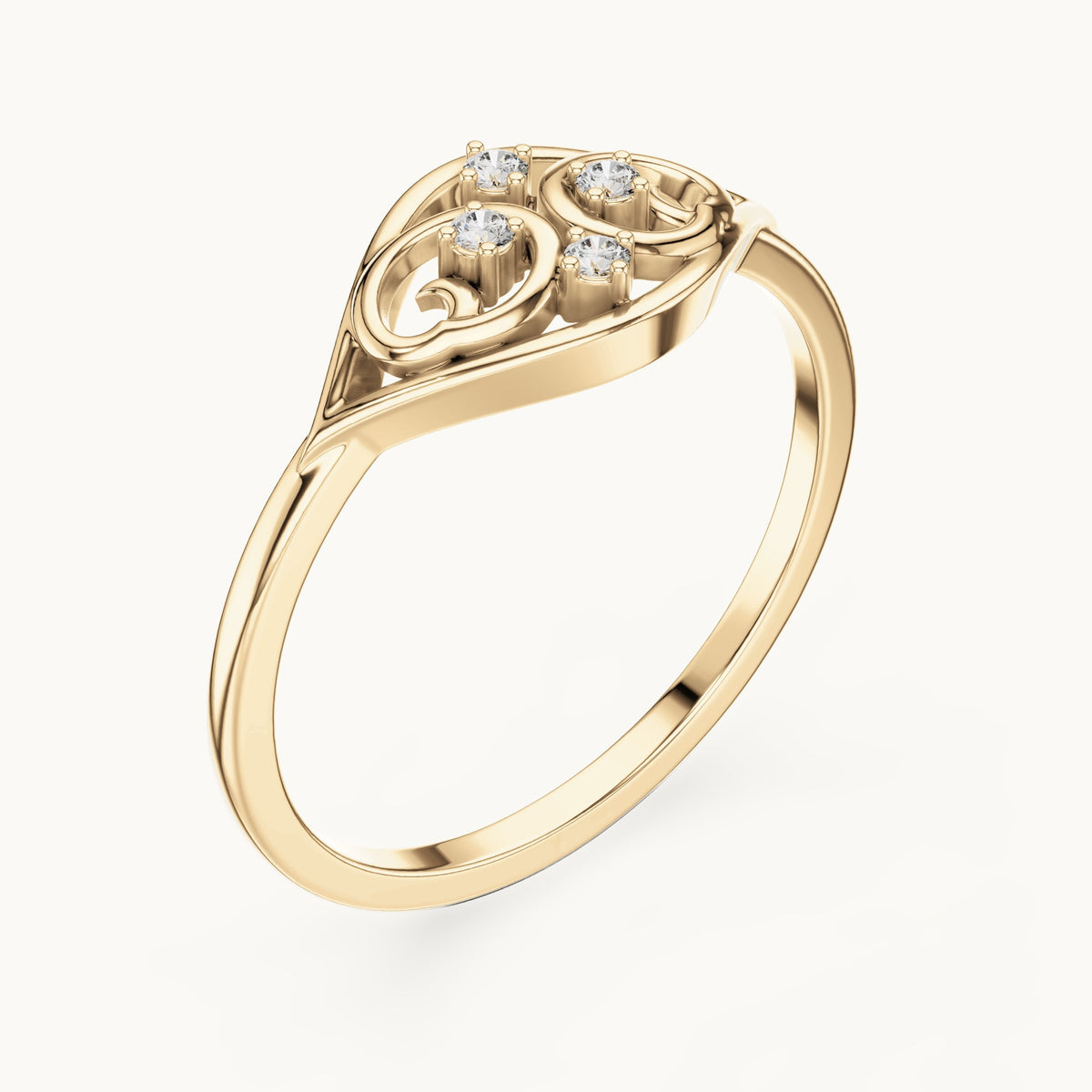 Round lab-grown diamond filigree scroll ring in yellow gold, 0.040 CT TW, view 2
