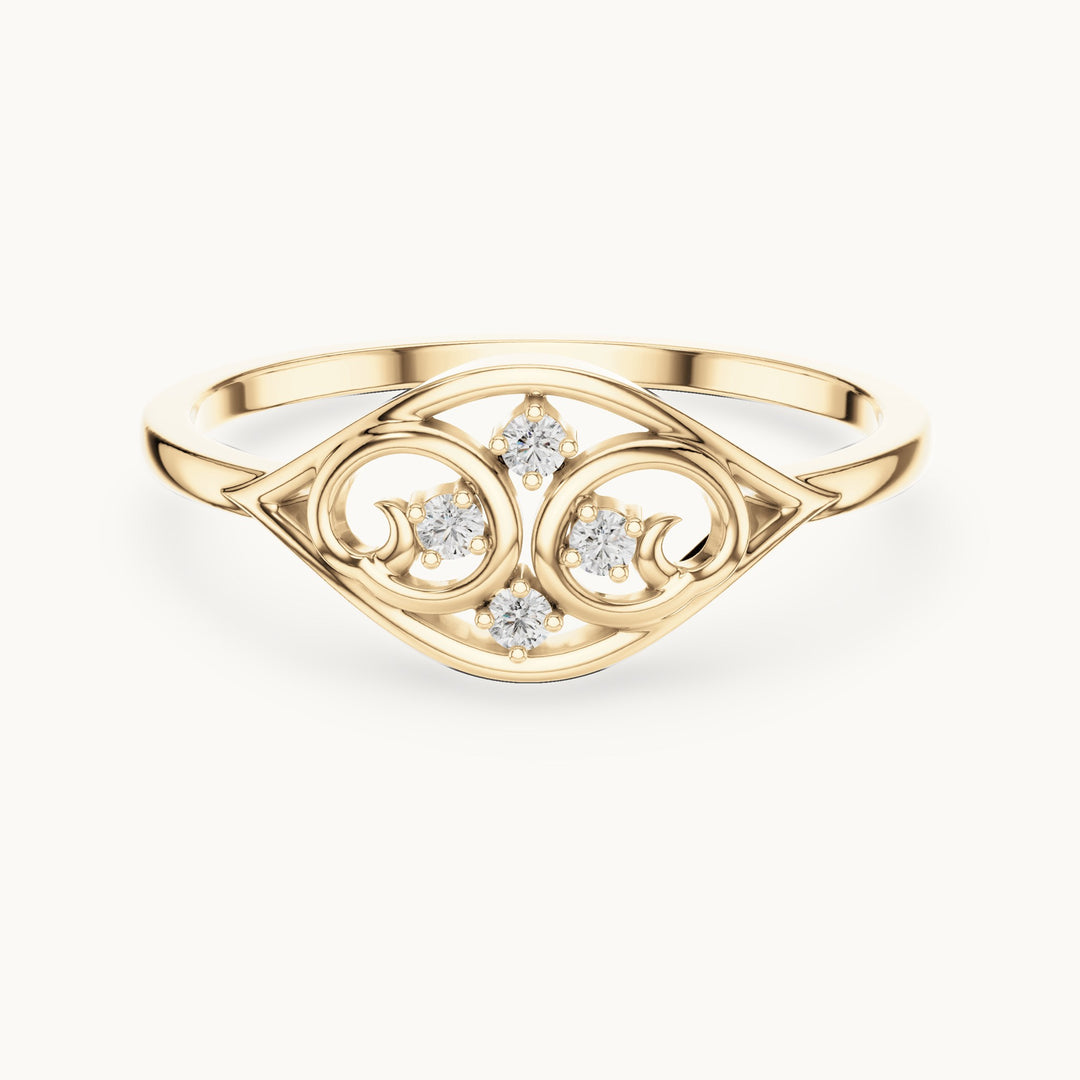 Round lab-grown diamond filigree scroll ring in yellow gold, 0.040 CT TW, view 4