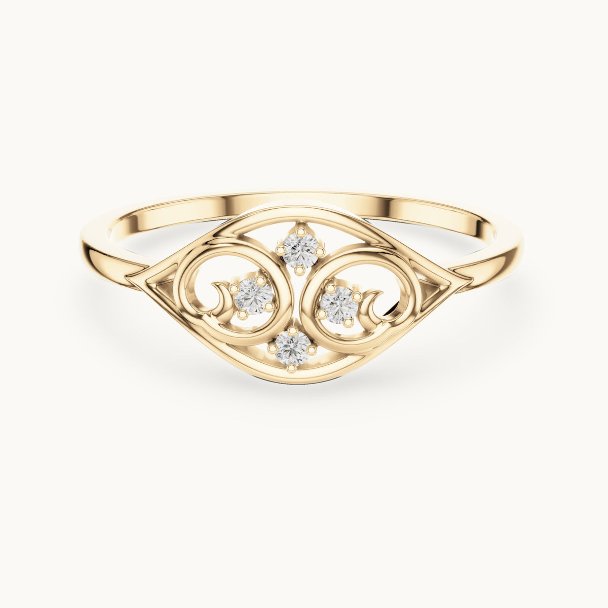 Round lab-grown diamond filigree scroll ring in yellow gold, 0.040 CT TW, view 4