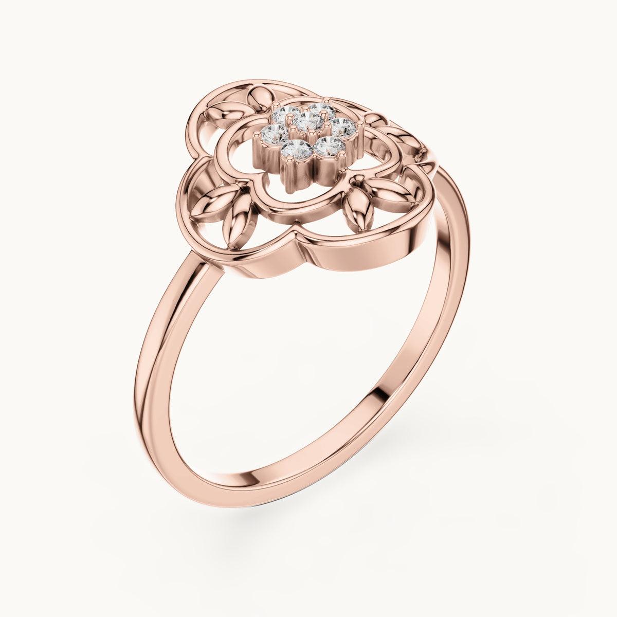 Round lab-grown diamond filigree medallion ring in rose gold, 0.07 CT TW, view 2