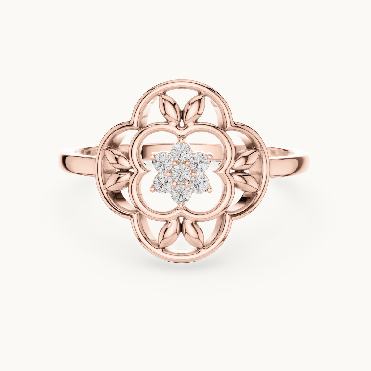 Round lab-grown diamond filigree medallion ring in rose gold, 0.07 CT TW, view 4