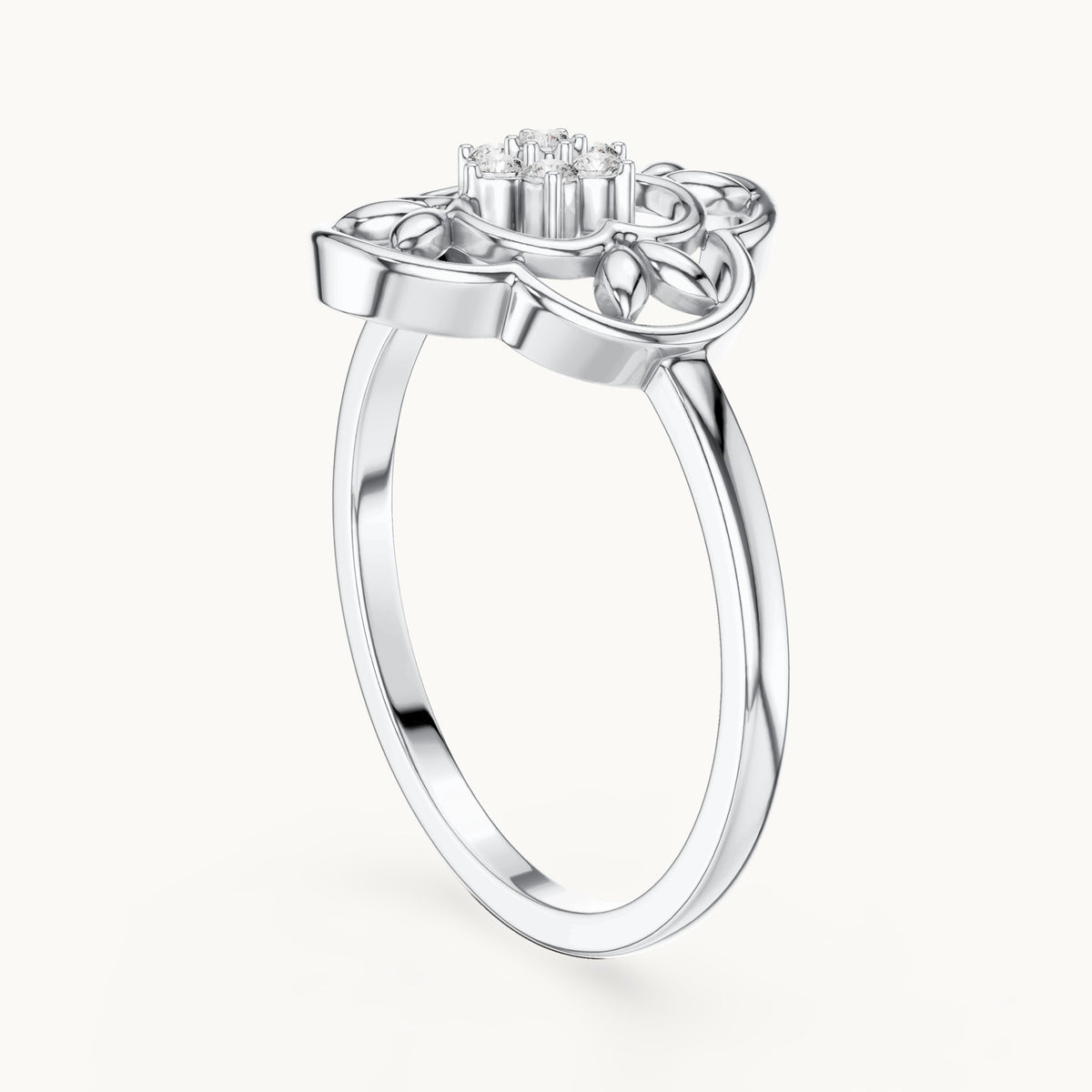 Round lab-grown diamond filigree medallion ring in white gold, 0.07 CT TW, view 1