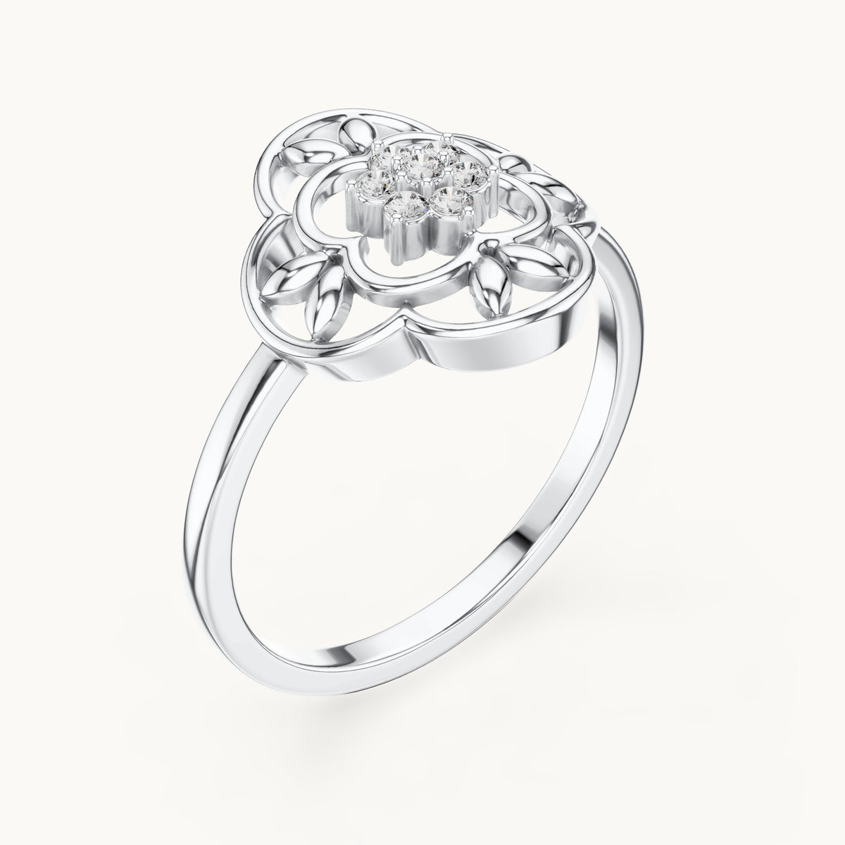 Round lab-grown diamond filigree medallion ring in white gold, 0.07 CT TW, view 2