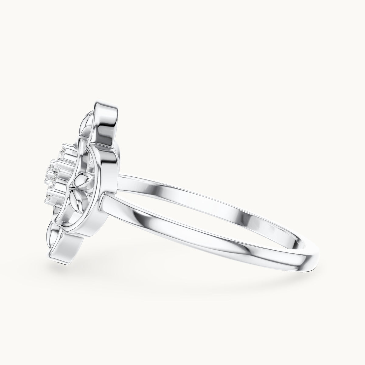 Round lab-grown diamond filigree medallion ring in white gold, 0.07 CT TW, view 3