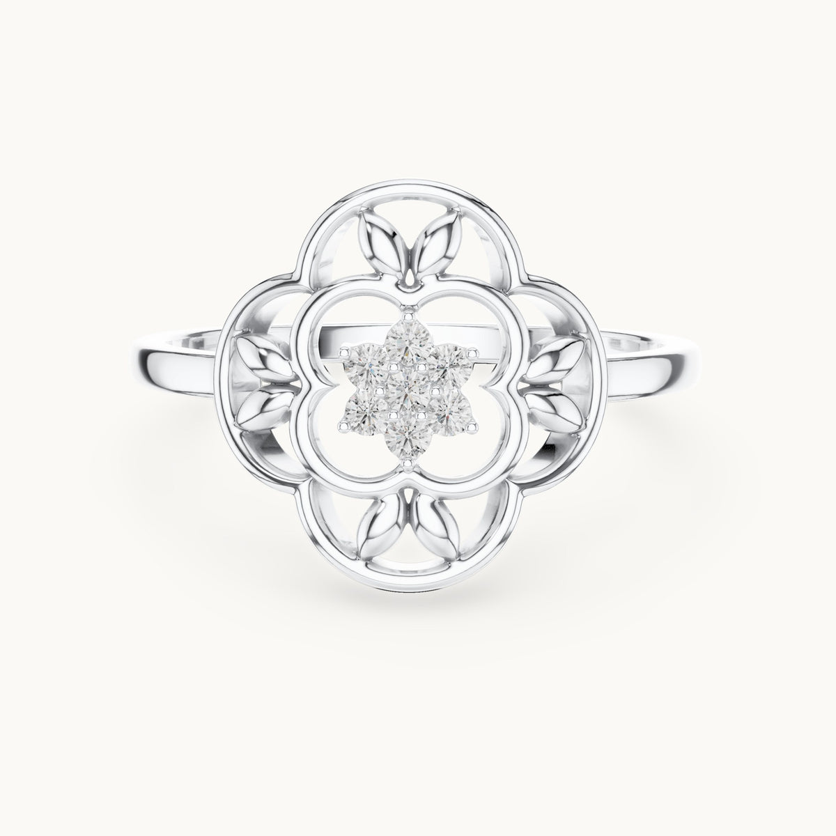 Round lab-grown diamond filigree medallion ring in white gold, 0.07 CT TW, view 4