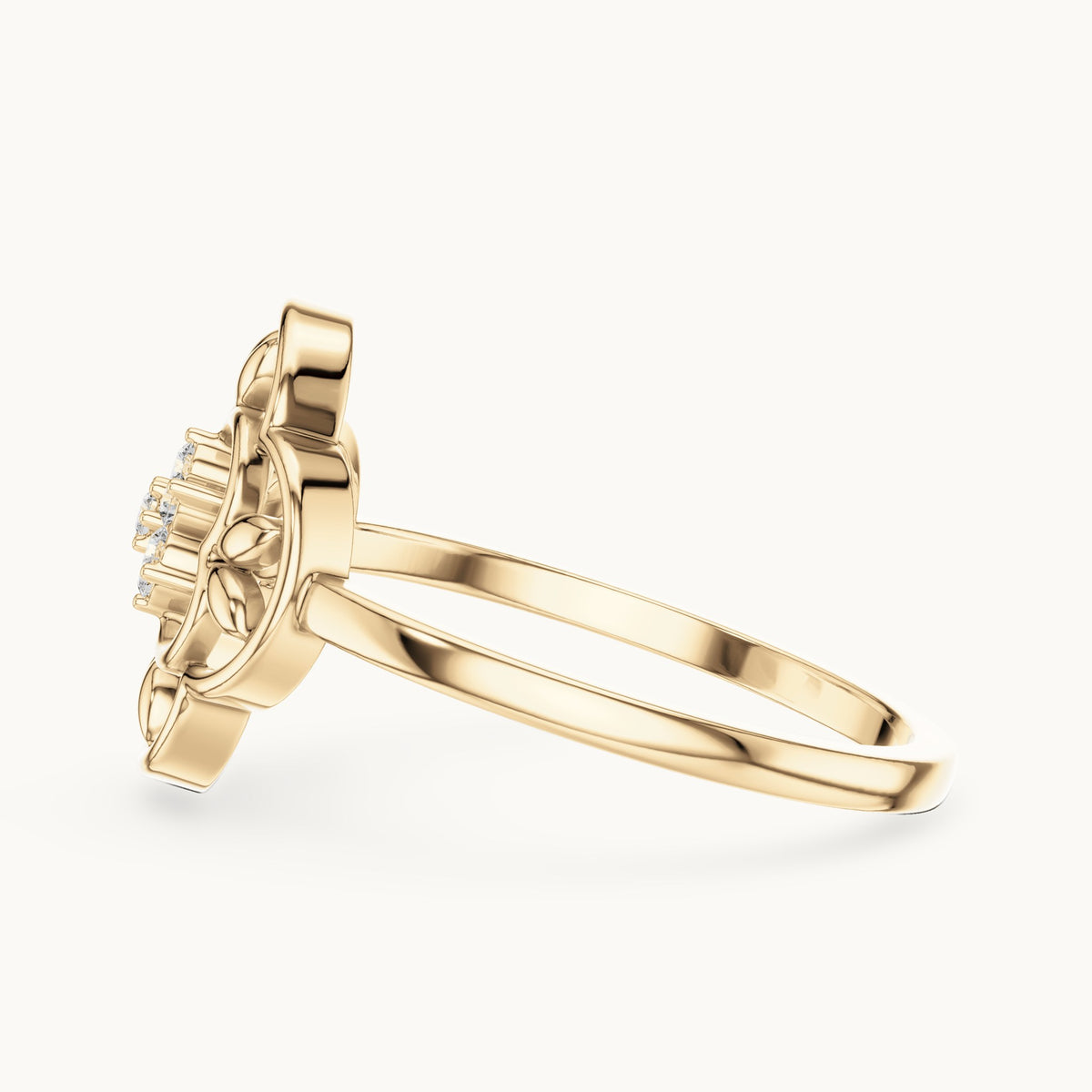 Round lab-grown diamond filigree medallion ring in yellow gold, 0.07 CT TW, view 3