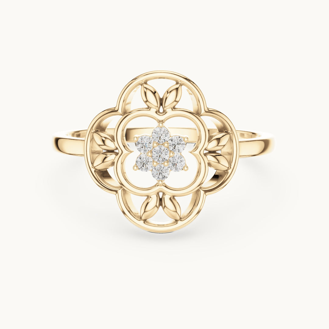 Round lab-grown diamond filigree medallion ring in yellow gold, 0.07 CT TW, view 4