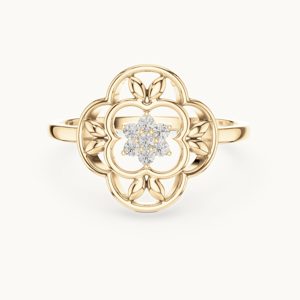 Round lab-grown diamond filigree medallion ring in yellow gold, 0.07 CT TW, view 4