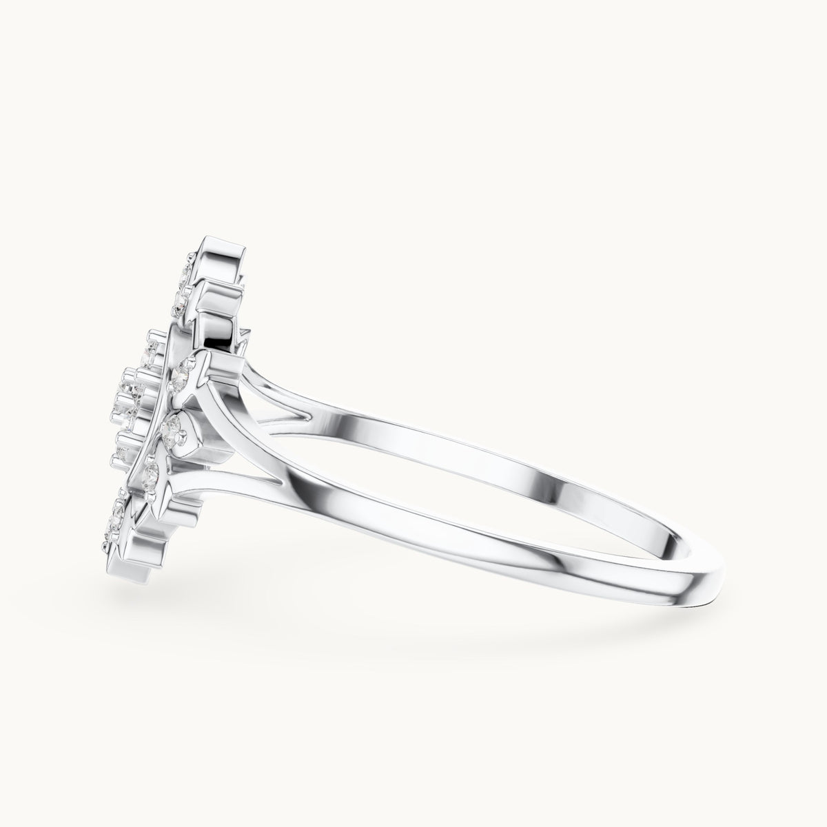 Round lab-grown diamond sunburst flower cluster ring in white gold, 0.14 CT TW, view 3
