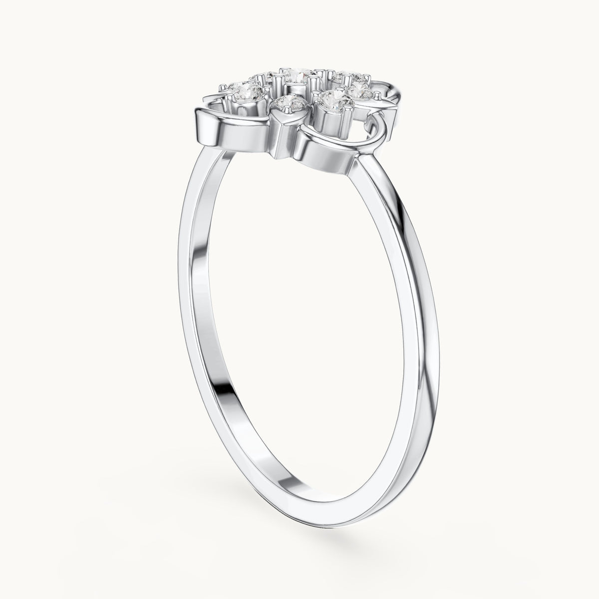 Round lab-grown diamond openwork flower cluster ring in white gold, 0.12 CT TW, view 1