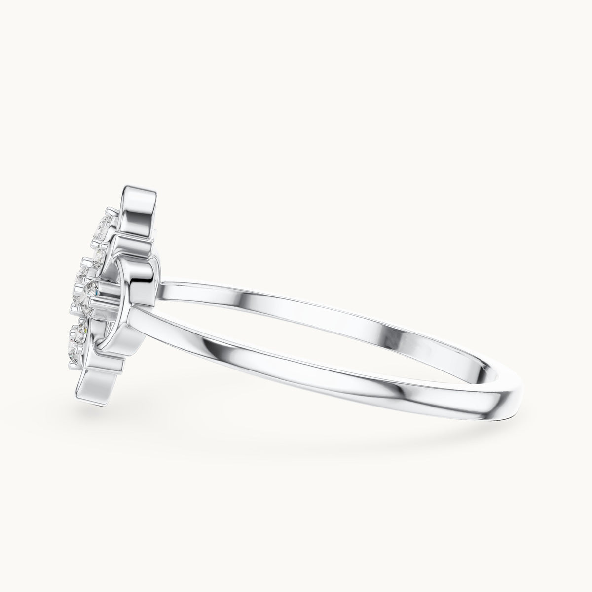 Round lab-grown diamond openwork flower cluster ring in white gold, 0.12 CT TW, view 3