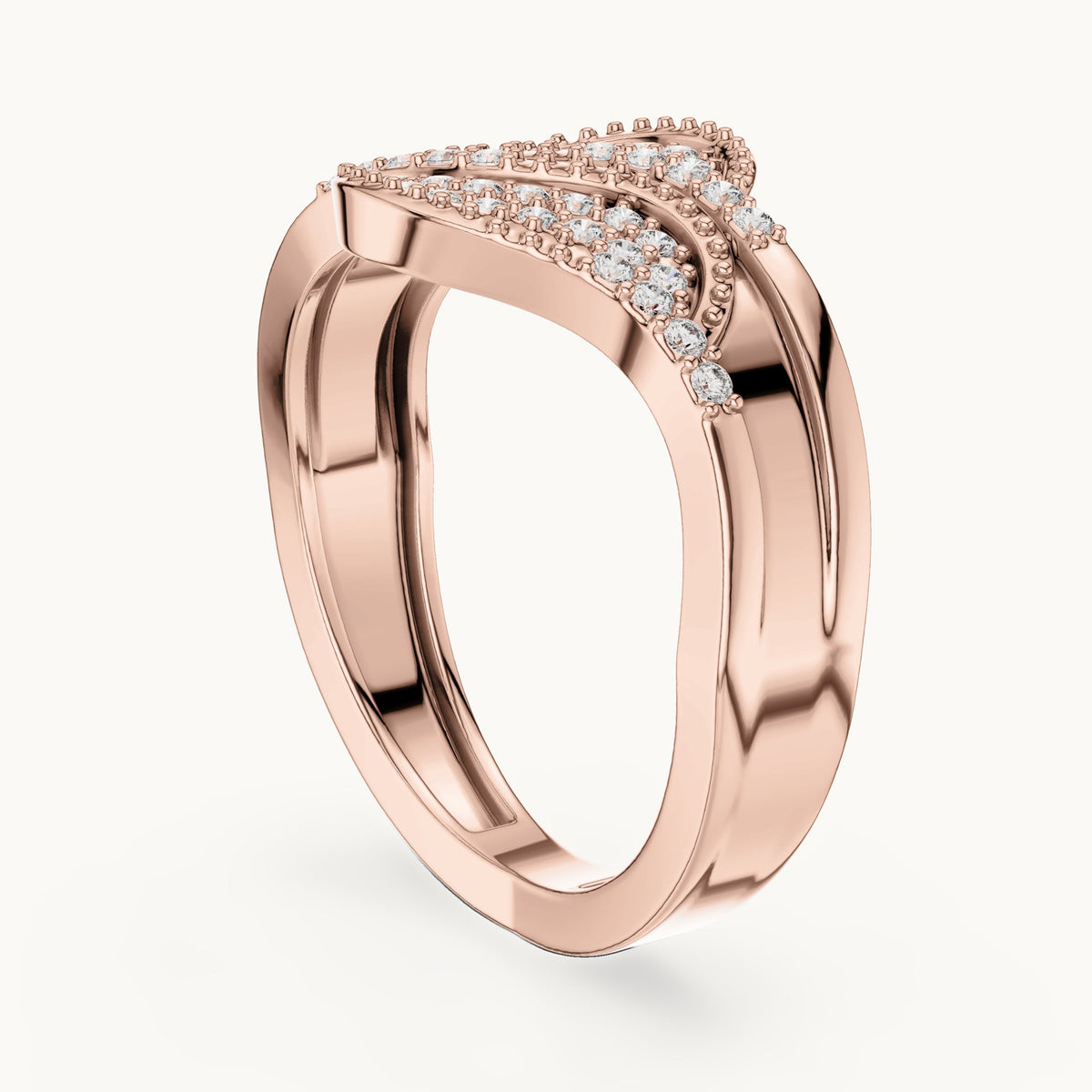 Round lab-grown diamond pavé wave ring in rose gold, 0.276 CT TW, view 1