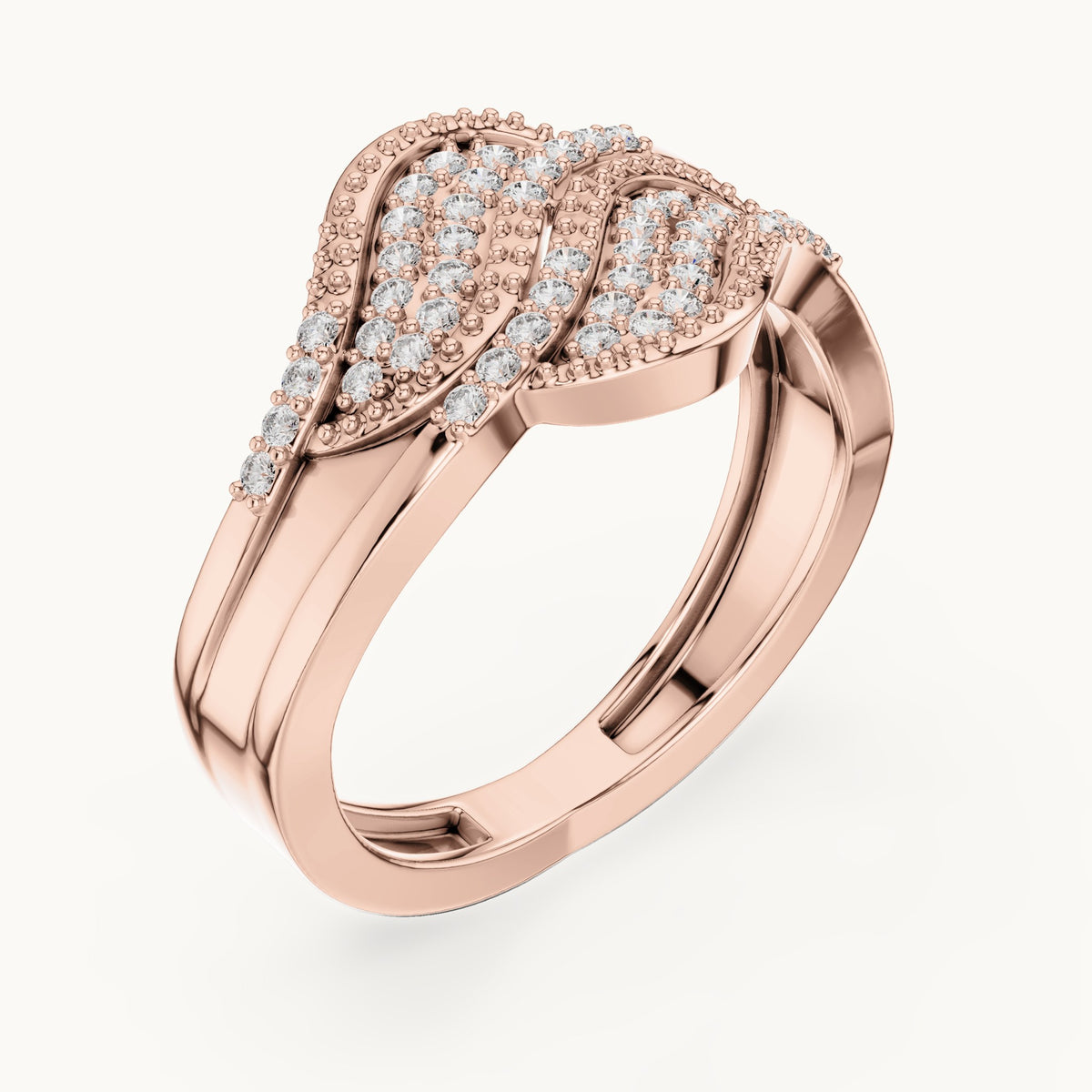 Round lab-grown diamond pavé wave ring in rose gold, 0.276 CT TW, view 2
