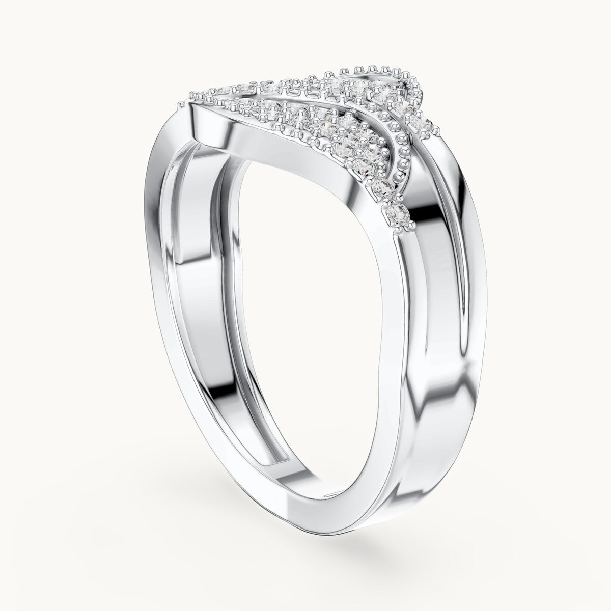 Round lab-grown diamond pavé wave ring in white gold, 0.276 CT TW, view 1