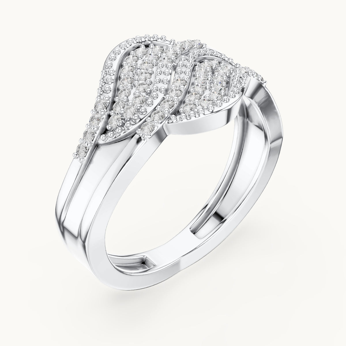 Round lab-grown diamond pavé wave ring in white gold, 0.276 CT TW, view 2