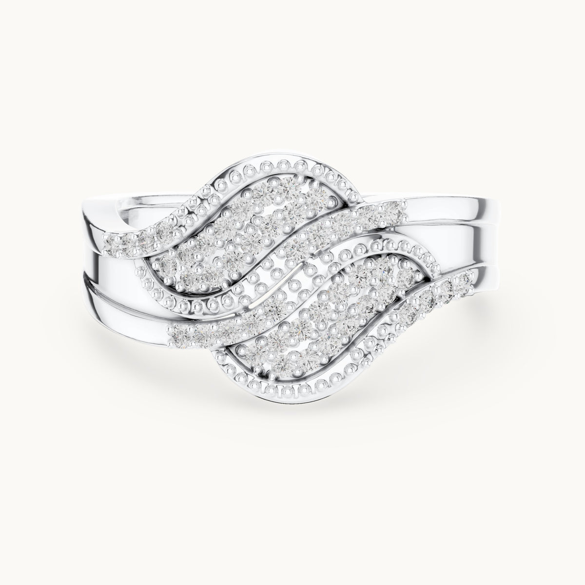 Round lab-grown diamond pavé wave ring in white gold, 0.276 CT TW, view 4
