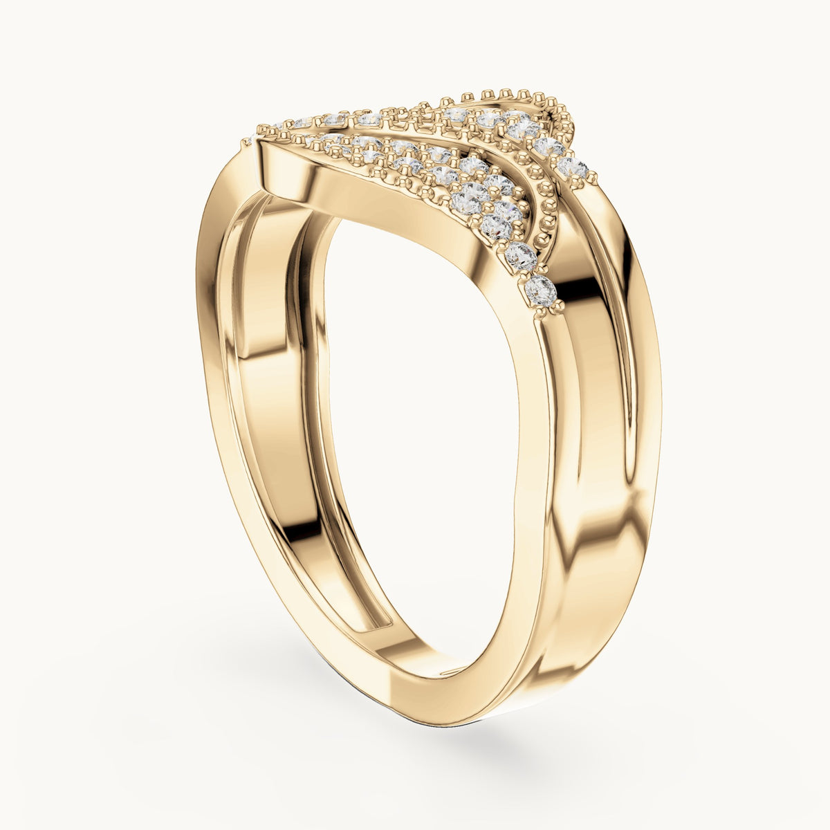 Round lab-grown diamond pavé wave ring in yellow gold, 0.276 CT TW, view 1