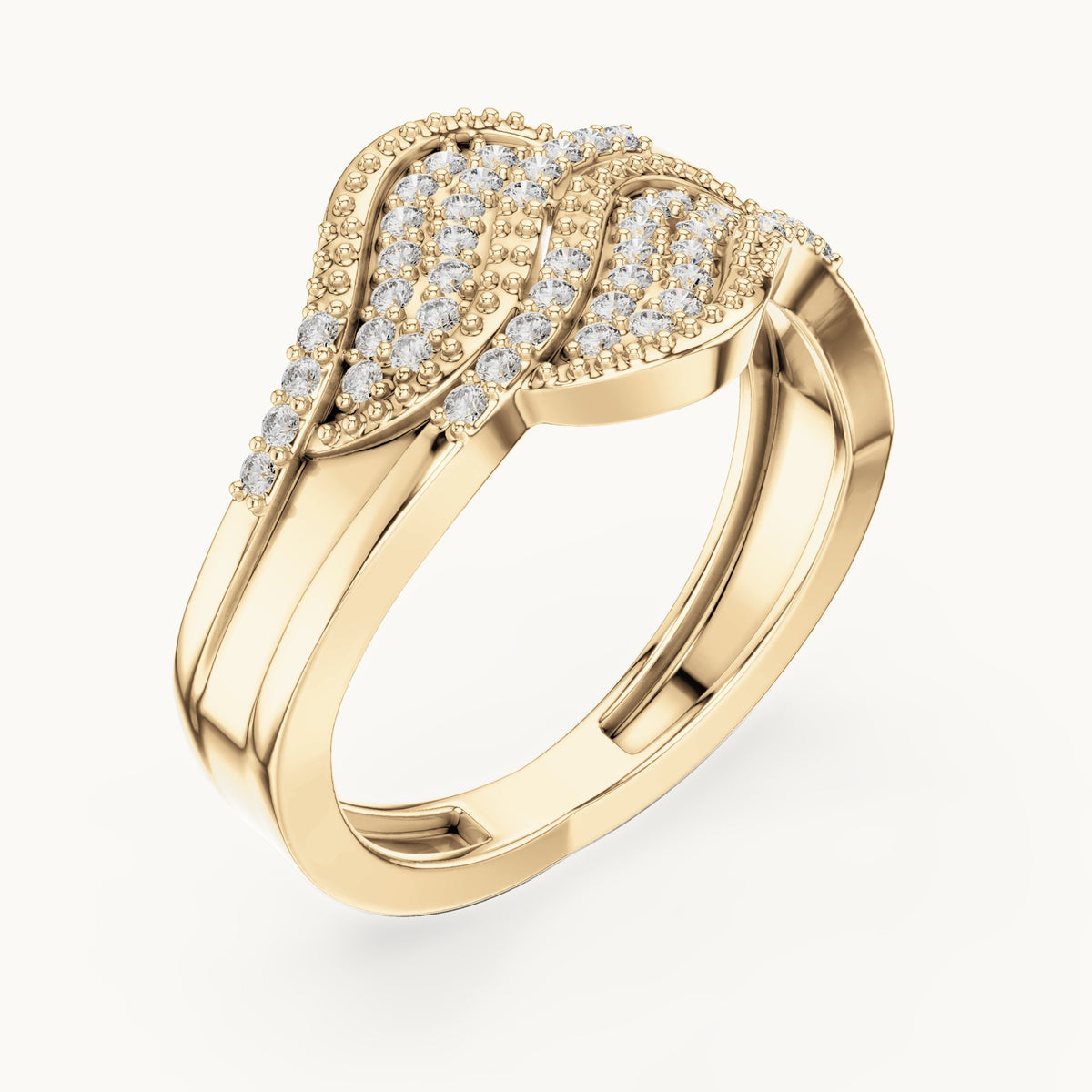 Round lab-grown diamond pavé wave ring in yellow gold, 0.276 CT TW, view 2