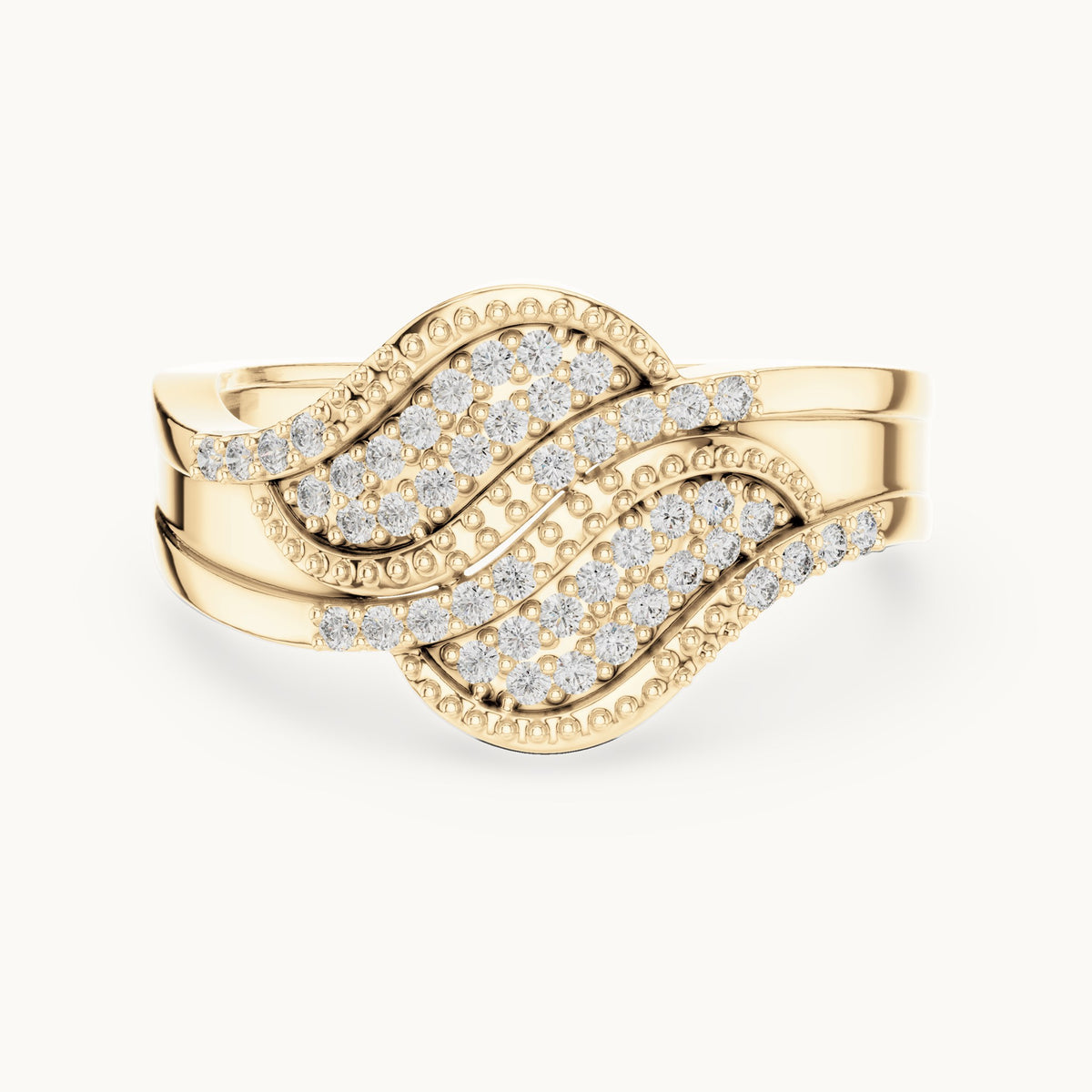 Round lab-grown diamond pavé wave ring in yellow gold, 0.276 CT TW, view 4