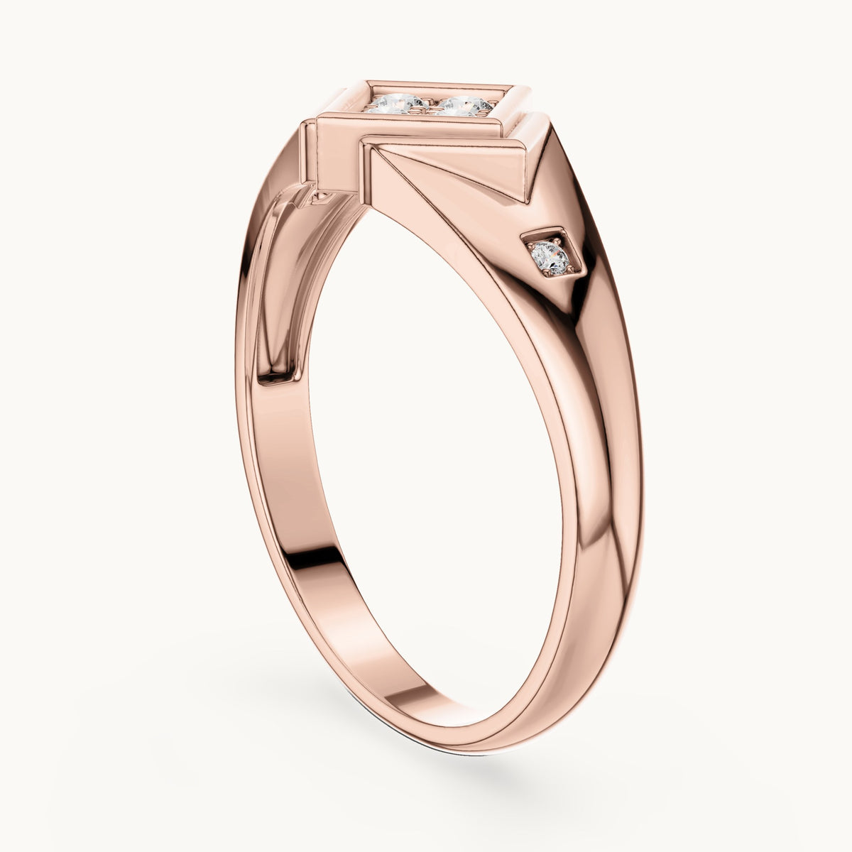 Round lab-grown diamond geometric signet ring in rose gold, 0.20 CT TW, view 1