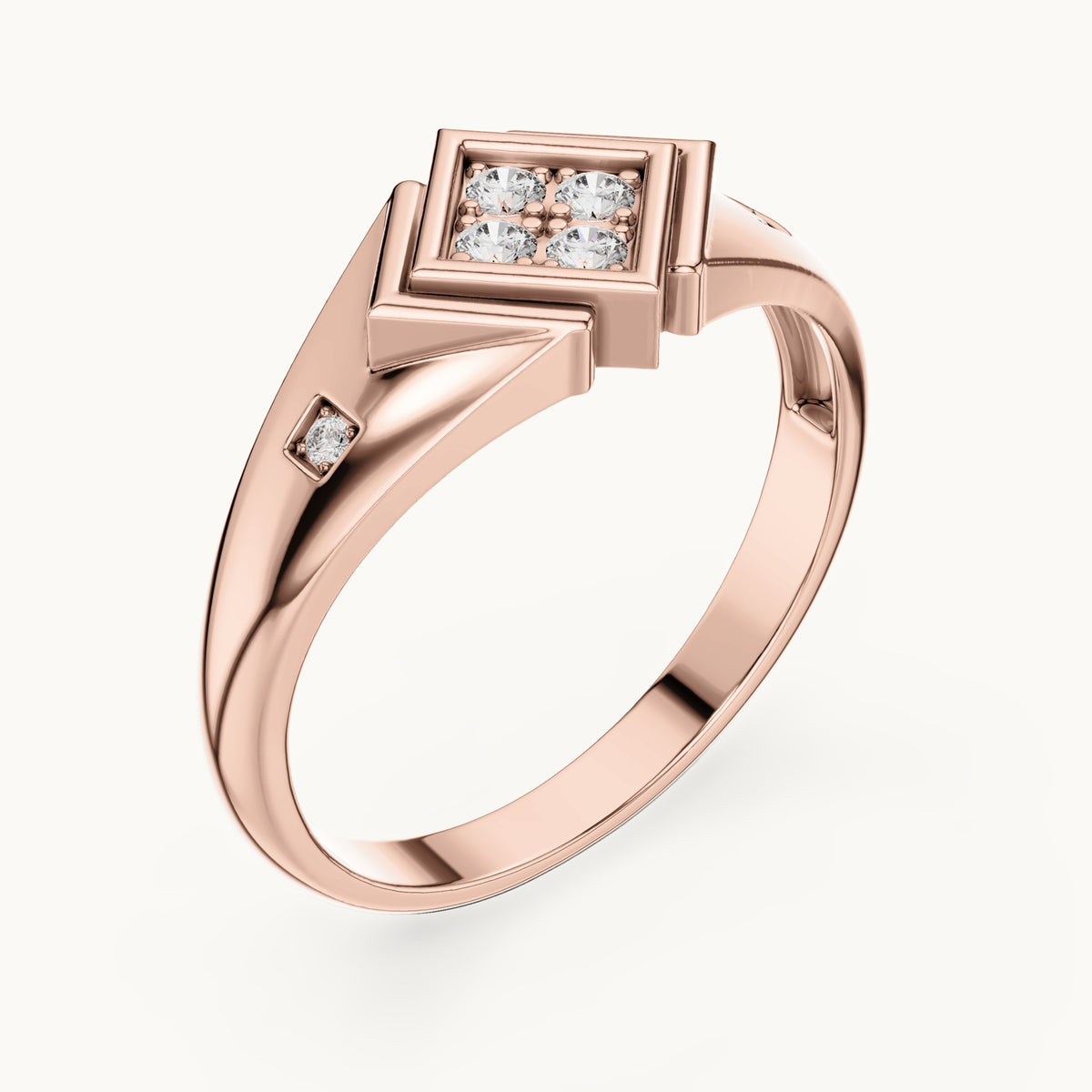 Round lab-grown diamond geometric signet ring in rose gold, 0.20 CT TW, view 2